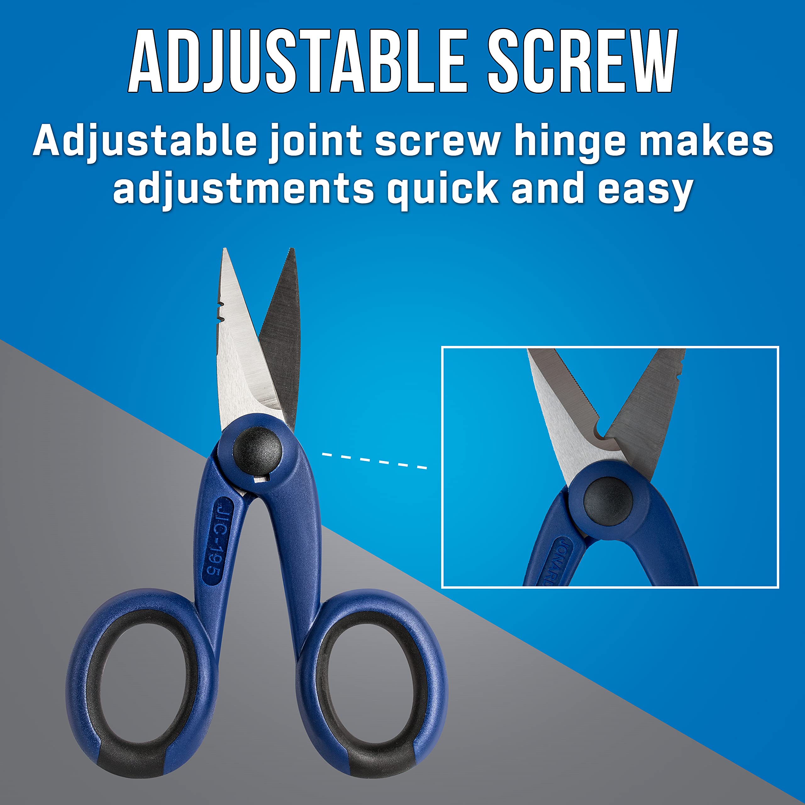 Jonard Tools JIC-195 Professional Stainless Steel Communication Scissors - Heavy Duty Wire Cutting Shears for Telecom, Network Cables & DIY Projects