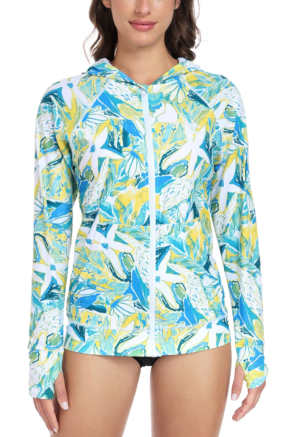 Axesea Men's UPF 50+ Hooded Rash Guard with Front Zipper - Sun Protection Swim Shirt for Surfing, Swimming & Outdoor Activities