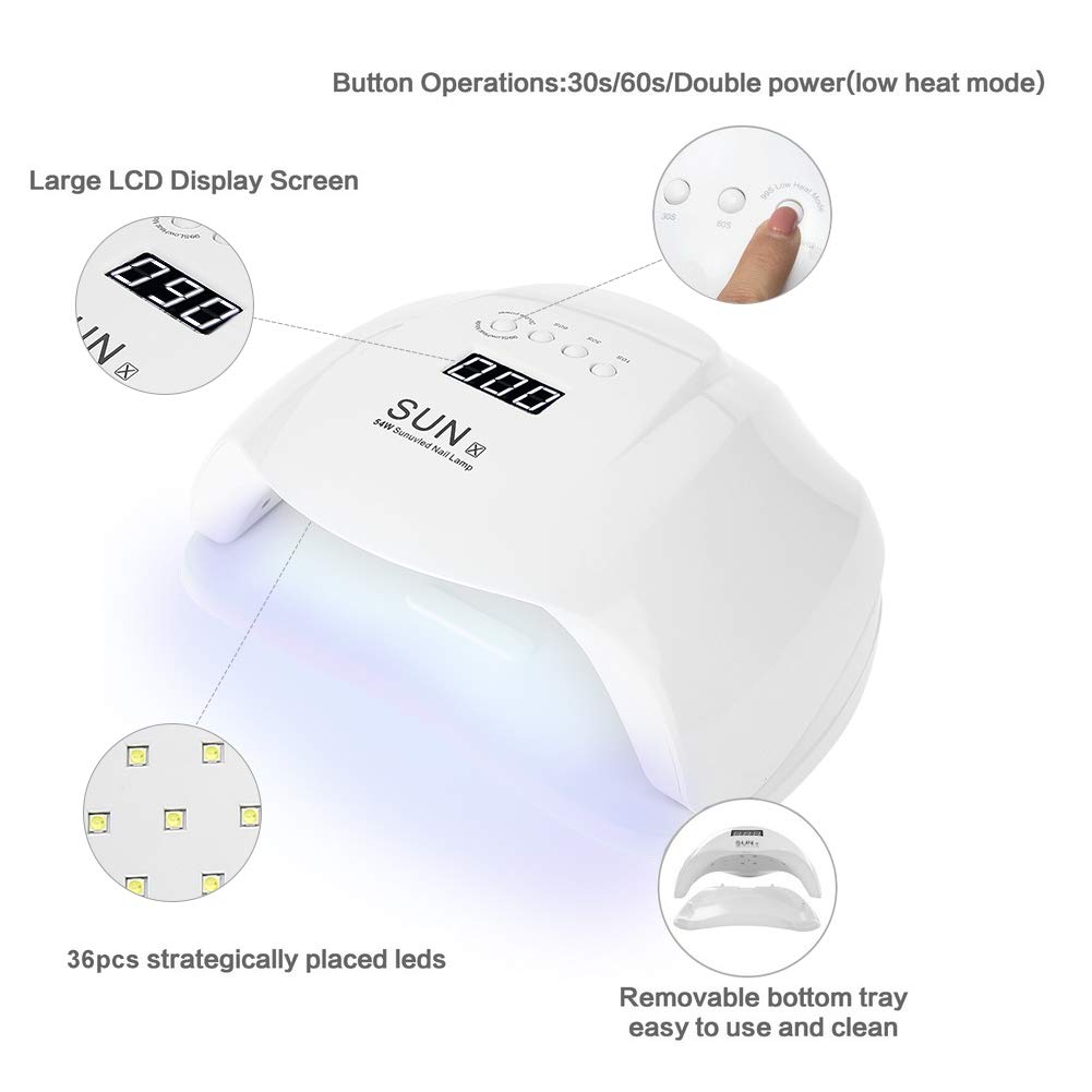 54W LED Nail Lamp - Professional UV/LED Nail Dryer for Gel Polish Curing, Dual Light Source Manicure Tool for Home & Salon Use, Perfect for DIY Nail Art and Professional Manicures