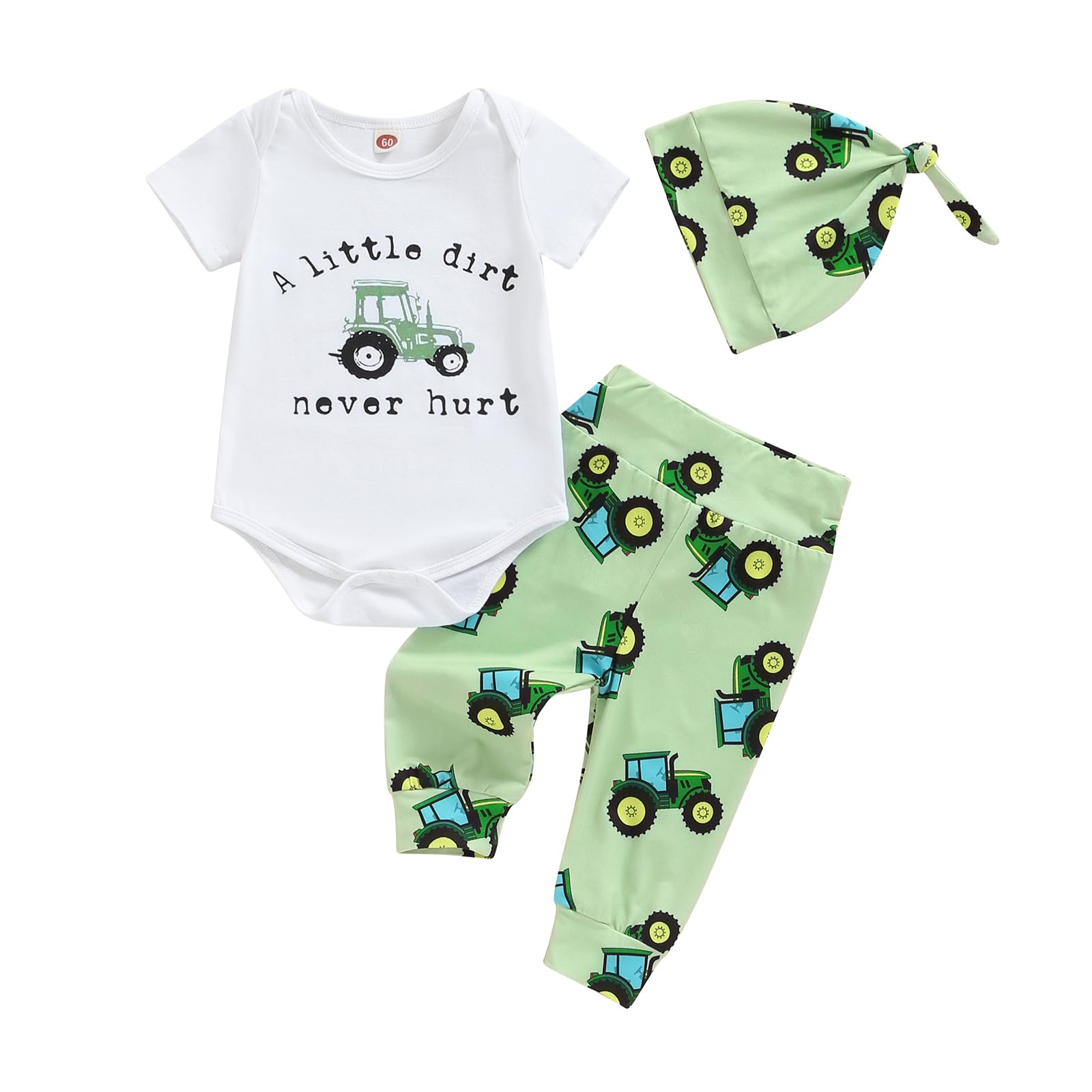 Newborn Baby Boy Tractor Outfit - 100% Cotton Farm-Themed Bodysuit with Funny Letter Print + Truck Leggings & Hat Set - Perfect for Baby Shower, Coming Home, Photo Shoots & Farm-Themed Parties