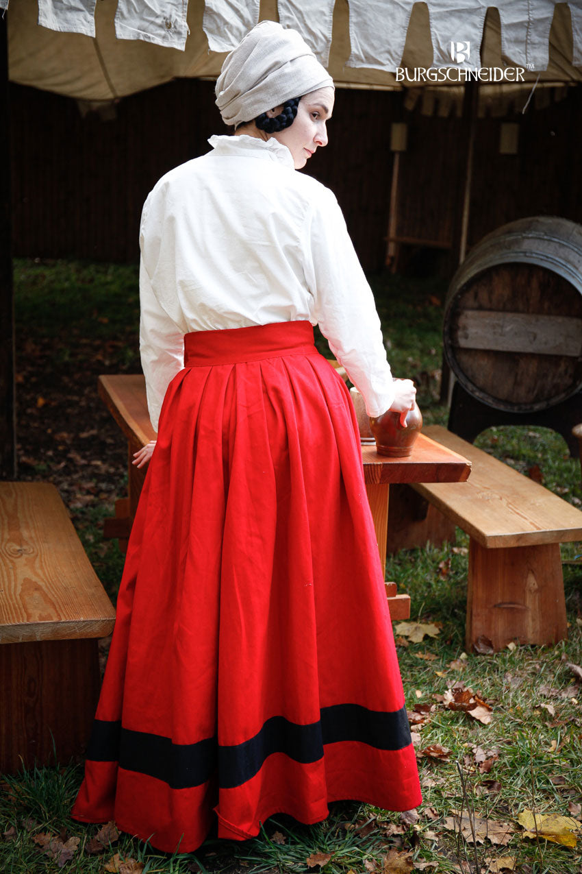 Landsknecht Skirt for Women - Floral Print Red & Black Renaissance Skirt - Perfect for Cosplay, Renaissance Fairs, and Historical Reenactments
