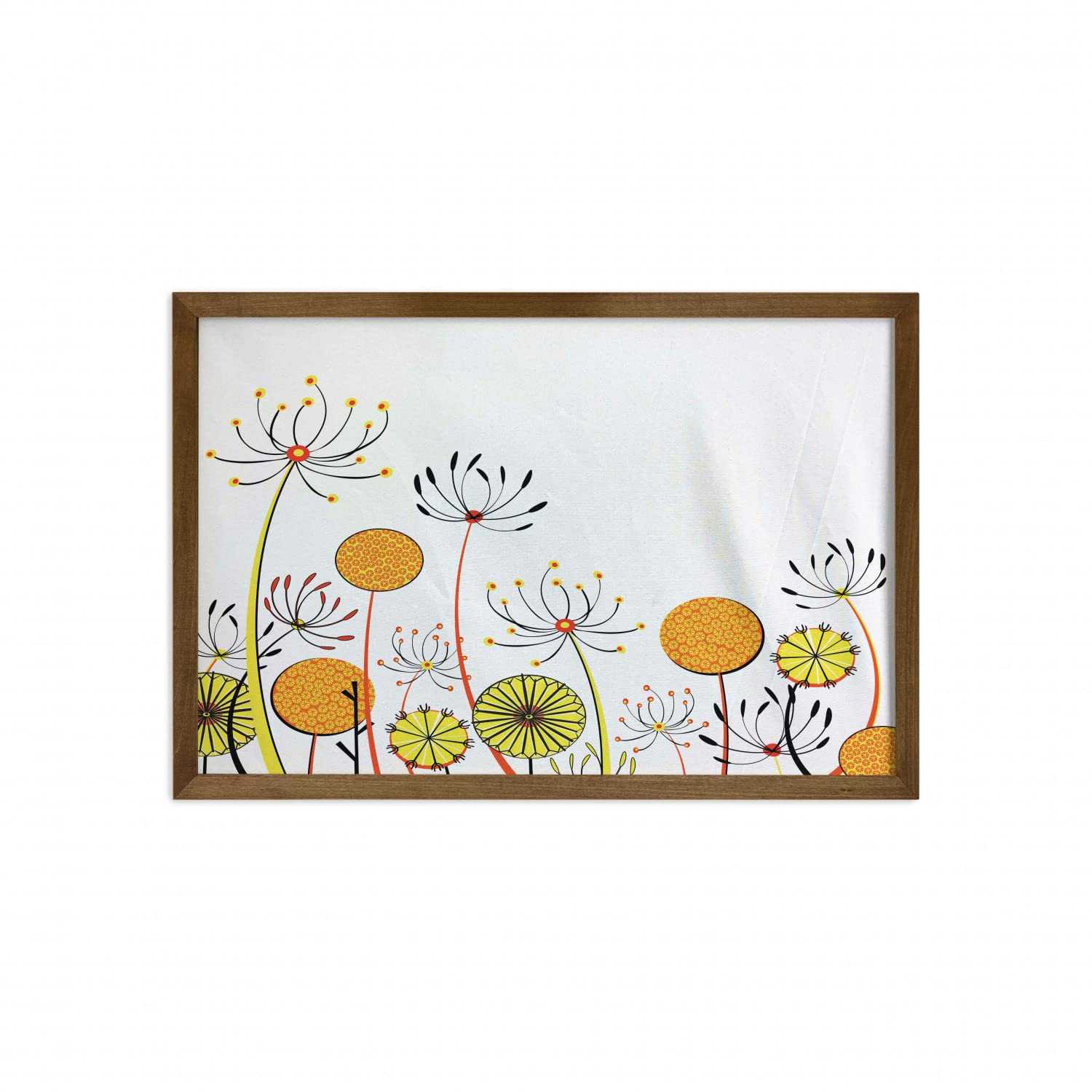 Ambesonne Floral Framed Wall Art - Summer Spring Flower Garden Illustration with Teak Wood Frame, 35