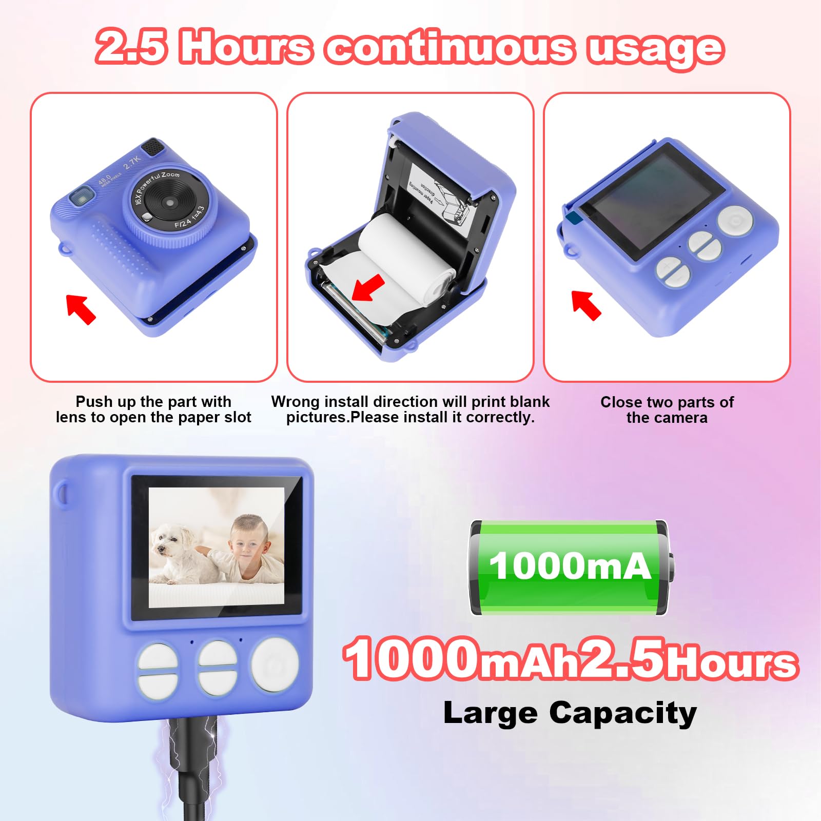 Niaazi Kids Polaroid Camera - Instant Print Digital Camera with 1080P HD Video, Photo Paper & 32GB SD Card | Best Birthday Gift for Boys & Girls Ages 3-9 | Purple | Perfect for Parties, Travel & Creative Photography