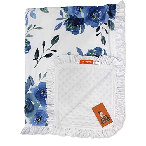 Bb Blue Watercolor Roses on White, White Minky