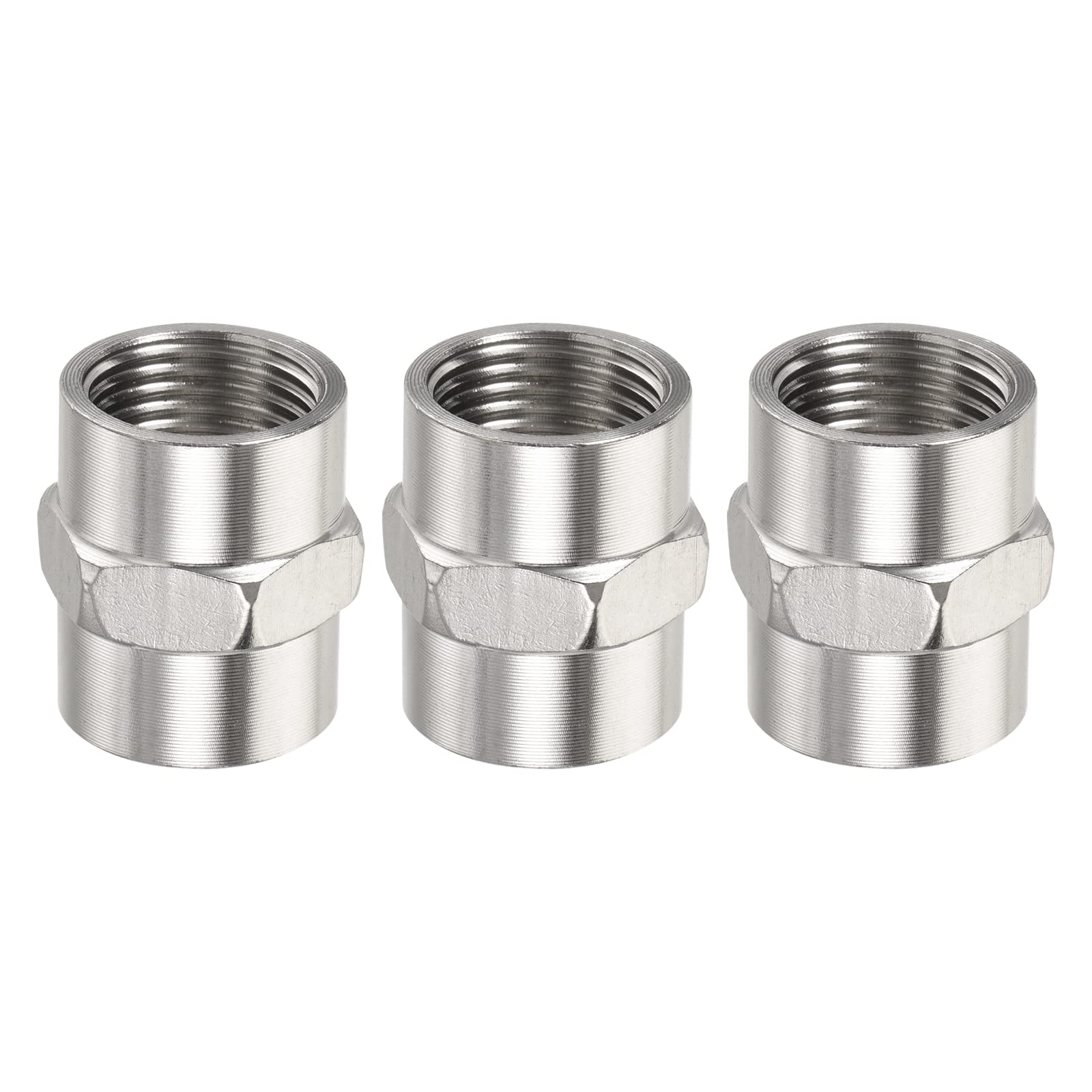 Stainless Steel Female Hex Nipple Pipe Fitting Coupling - G1/2 Female to Female, Silver - Tight Connection for Air Compressor, Plumbing, Hydraulic Systems & Industrial Applications