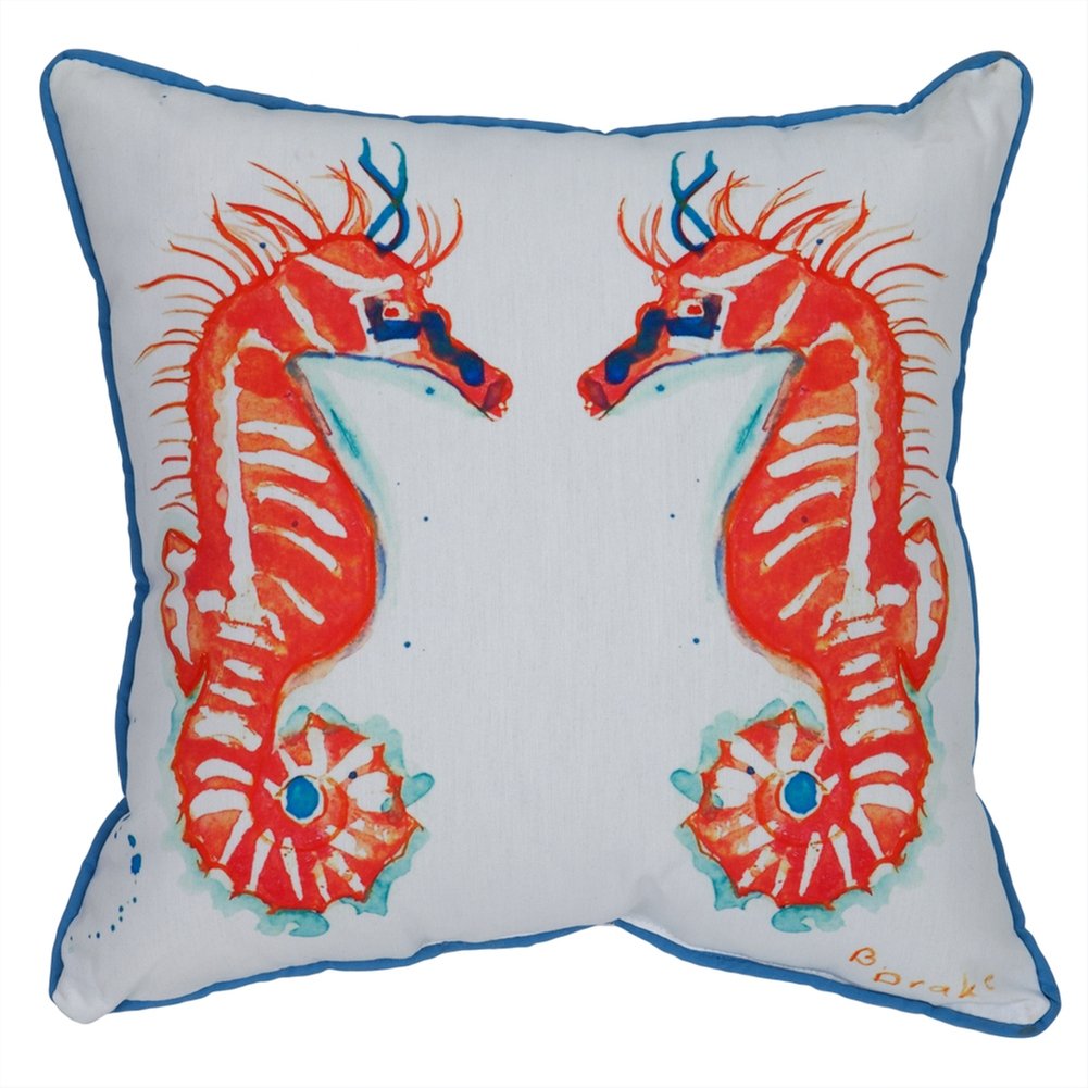 Betsy Drake Coral Seahorses Decorative Throw Pillow Covers - Indoor Outdoor Home Decor for Living Room, Bedroom, Patio & Porch