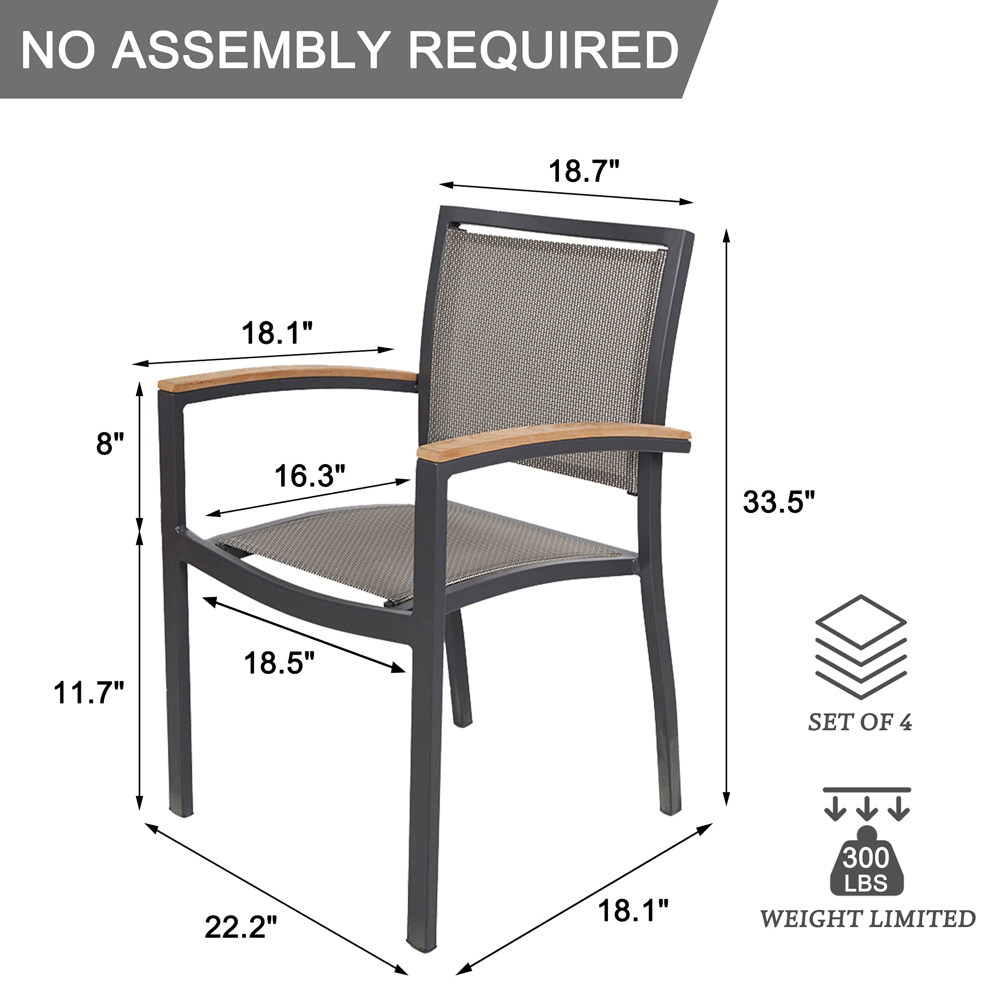 4 PCS Stackable Teak Armchairs for Patio, Backyard, Indoor & Outdoor Use - Durable & Weather-Resistant - Perfect for Dining, Lounging, and Entertaining Guests
