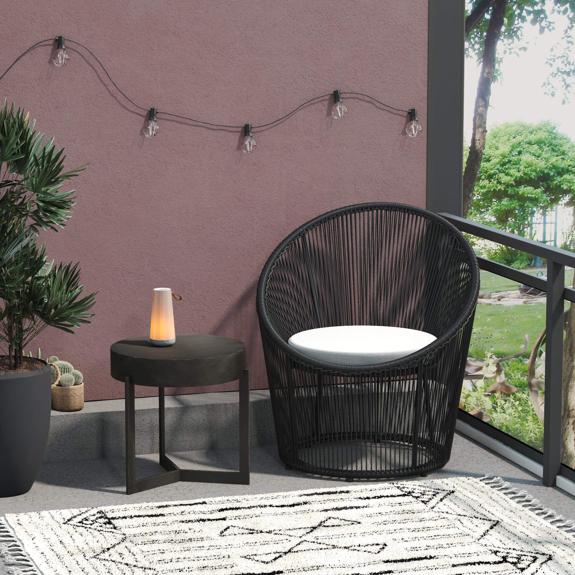 CosmoLiving by Cosmopolitan 88282BLK1E Taura Collection Black Resin Rope Outdoor Lounge Chair with Light Gray Cushion - Perfect for Patio, Poolside, and Garden Relaxation