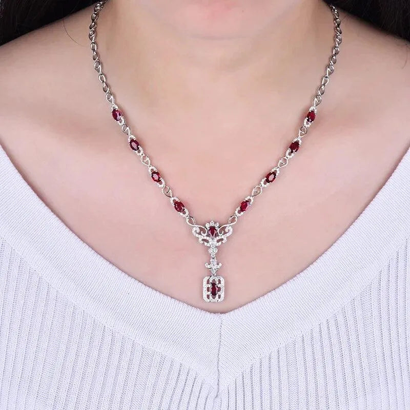 Luxury 18K White Gold Ruby Diamond Necklace for Women - Elegant Party Jewelry, Perfect Christmas Gift for Wife & Special Occasions
