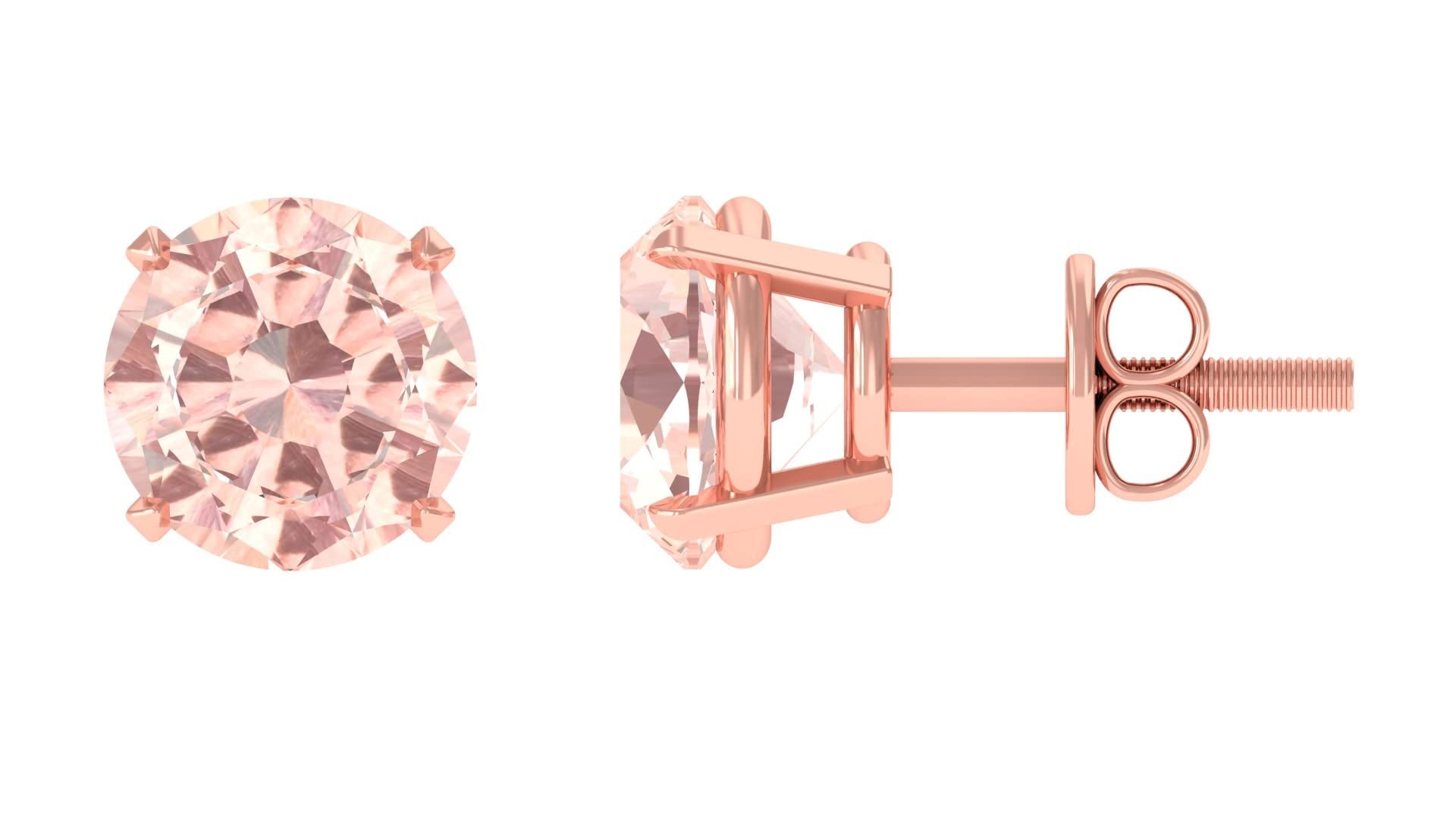 Rosec Jewels 1 CT Morganite Stud Earrings for Women - 14K Solid Gold Solitaire Earrings with Real Morganite Gemstone | Perfect for Weddings, Anniversaries & Everyday Elegance