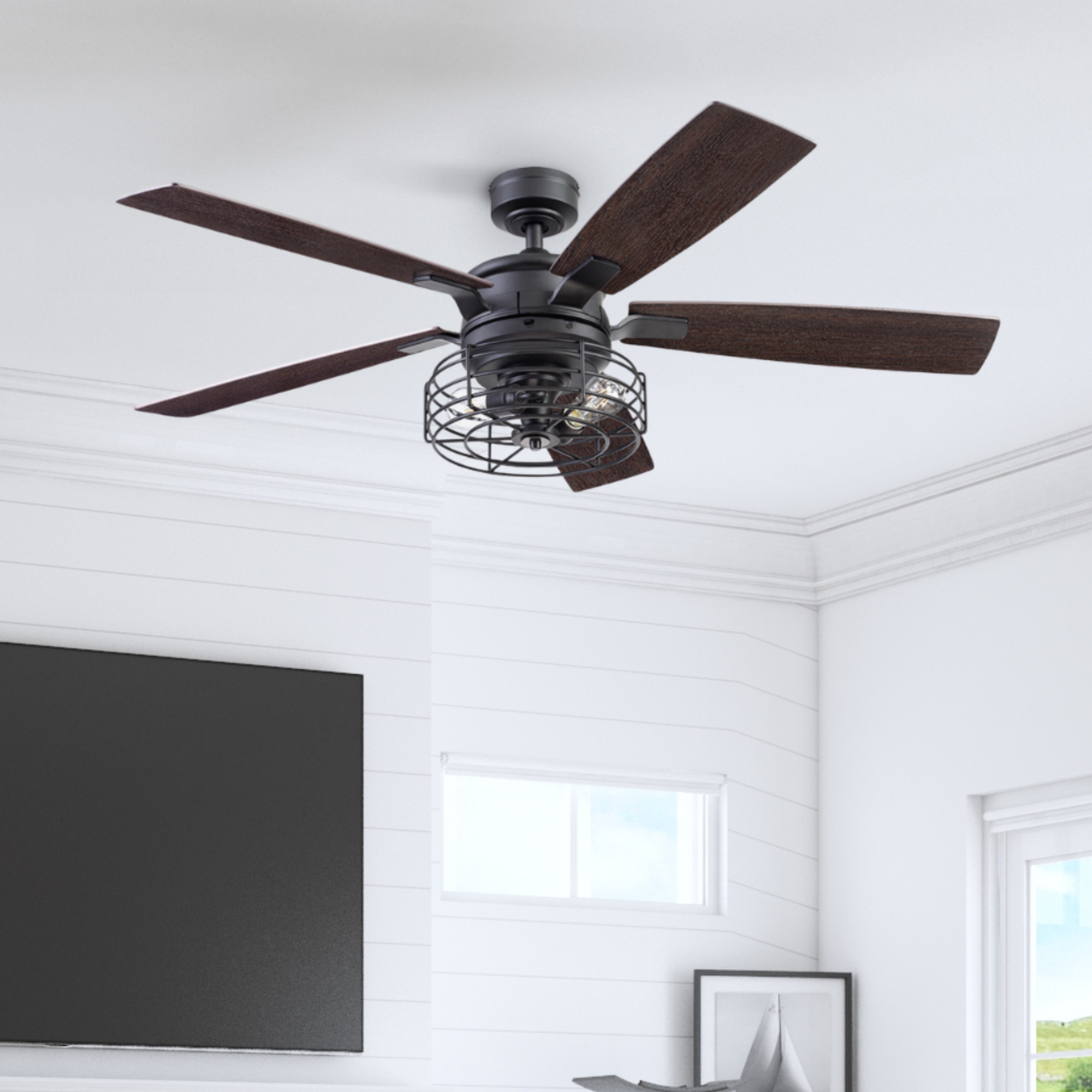 52 Inch Matte Black Remote Control Ceiling Fan with Light - Quiet, Energy Efficient, Modern Design for Bedroom, Living Room, and Office