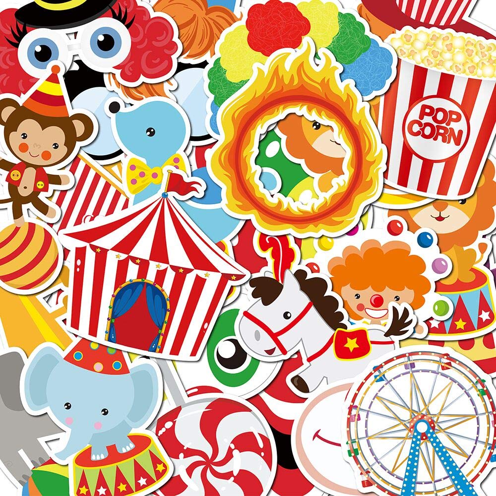 60pcs Circus PVC Waterproof Stickers - Durable Vinyl Decals for Water Bottles, Luggage, Laptops, Skateboards, Notebooks, Cars, Motorcycles & Bicycles - Perfect for DIY Decoration, Personalization & Gift Giving