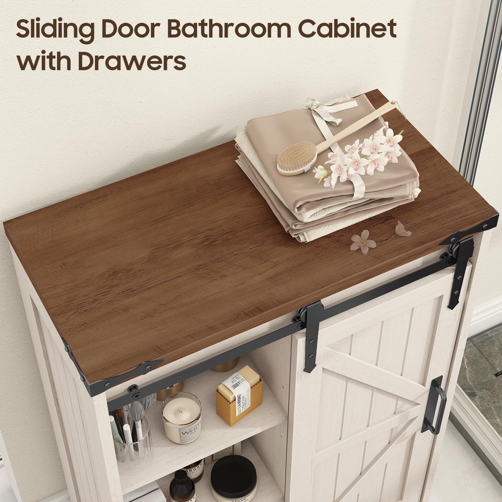 Farmhouse Style White Bathroom Floor Storage Cabinet with Drawer - Rustic Organizer for Bathroom, Kitchen & Living Room - Perfect for Towel Storage, Toiletries & Home Decor Organization