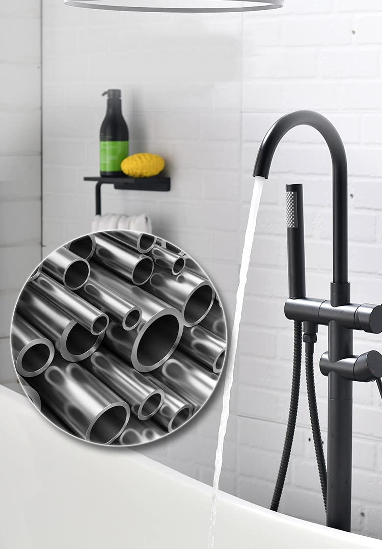 Matte Black Bathtub Faucet with Handheld Shower Mixer - Floor Mount Tub Filler & Shower Faucet for Modern Bathrooms | Perfect for Spa-Like Relaxation & Convenient Bathing