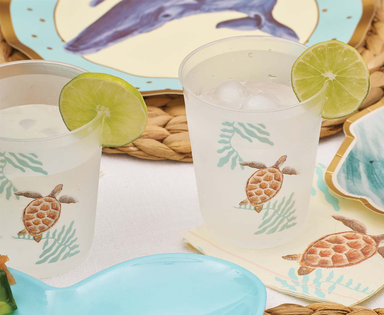 Pastel Sea Frost Flexible Plastic Cups - 8 Pack | Reusable & Durable Party Cups for Summer Drinks, Smoothies, and Cocktails
