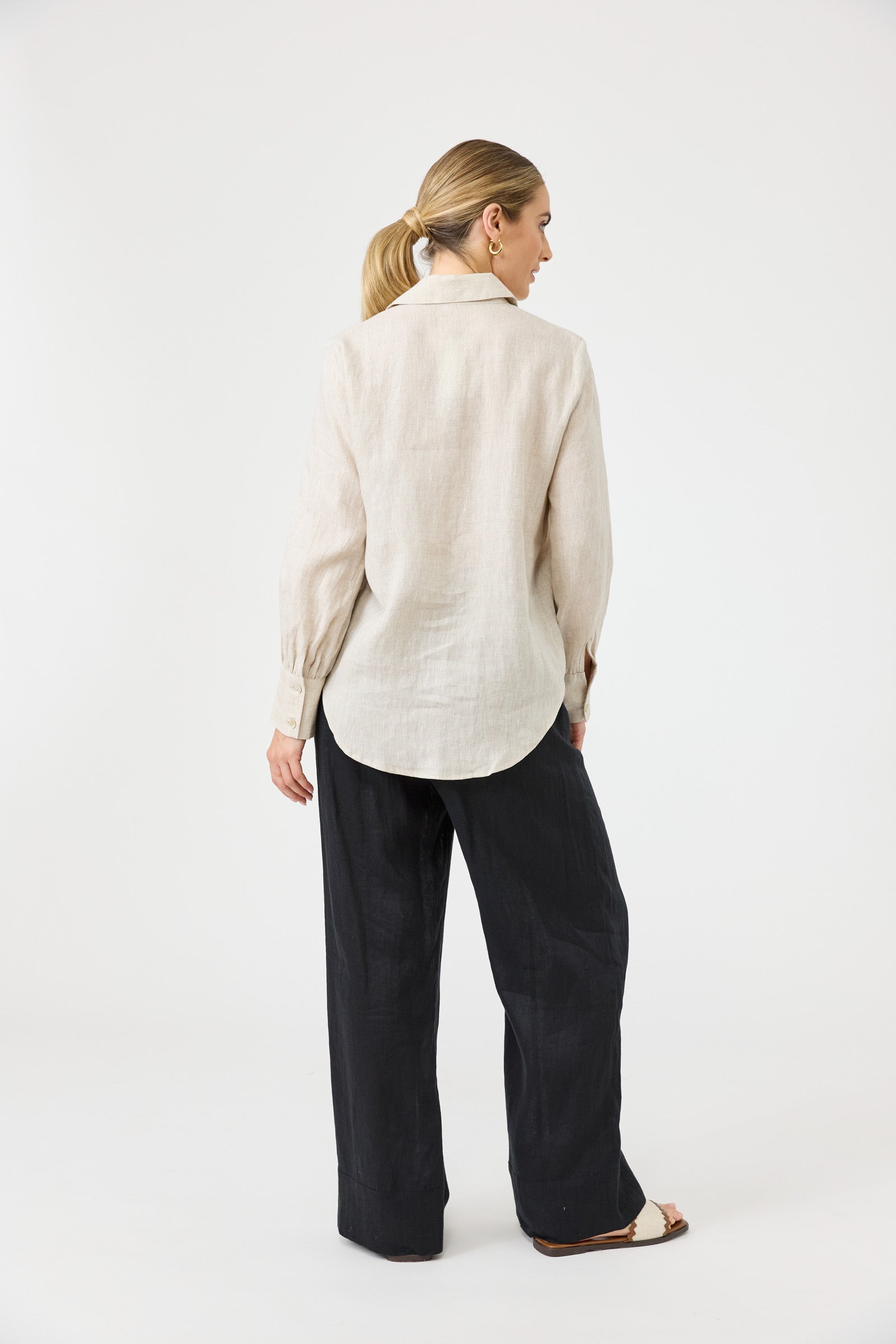Studio Linen Pants for Women - Ebony Black - Comfortable High Waisted Wide Leg Trousers for Work, Travel & Casual Wear