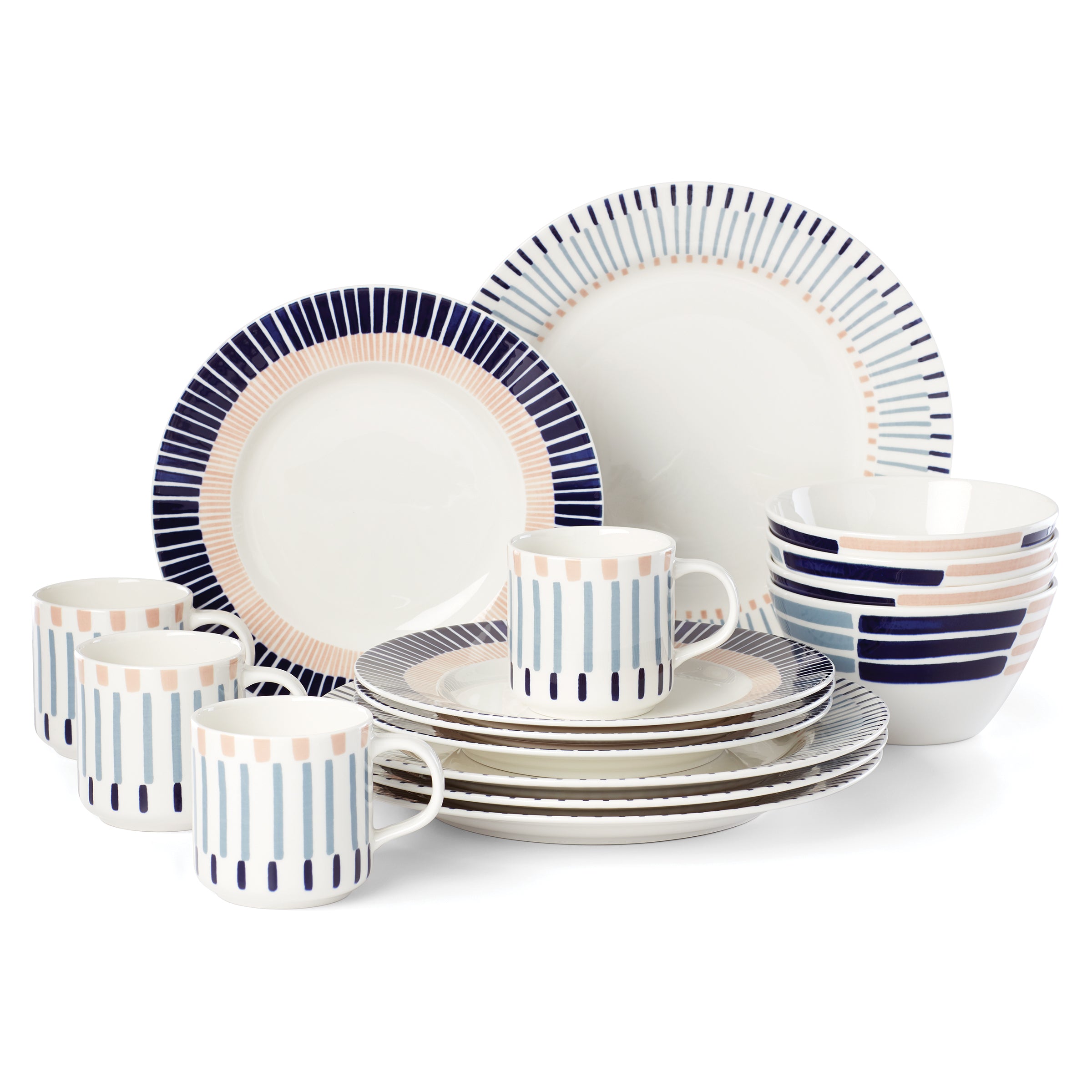 Brook Lane 16-Piece Dinnerware Set - Porcelain Plates, Bowls & Mugs for 4 People - Elegant Dinnerware Set for Home, Restaurant & Special Occasions