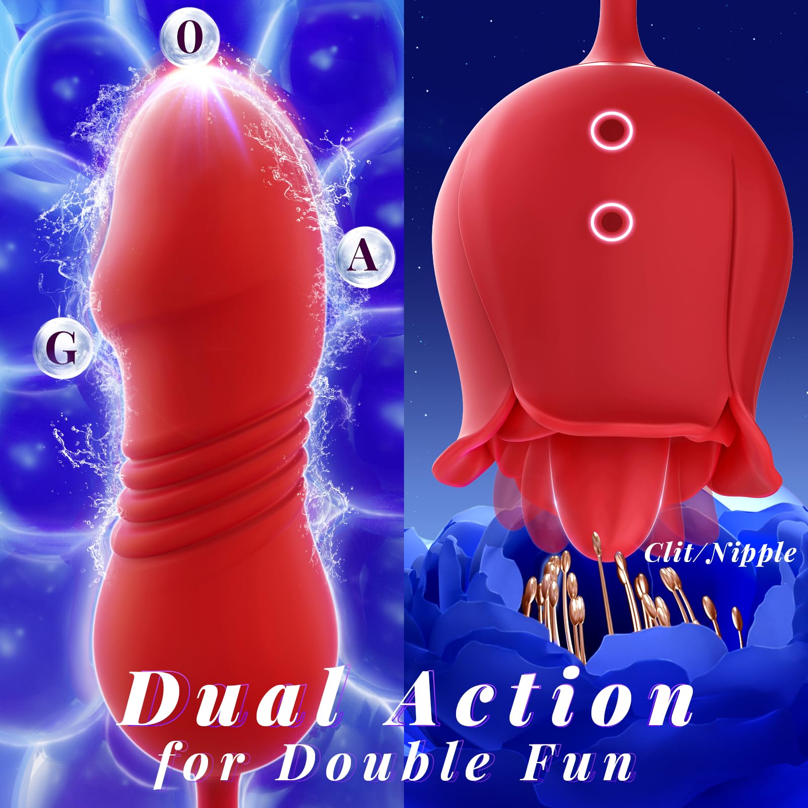 Premium Rose Vibrator for Women - 9 Powerful Vibration Modes, G-Spot & Clit Stimulation, Hands-Free Thrusting Dildo with Soft Tongue Licking - Perfect for Couples Play, Solo Pleasure & Sensual Massage