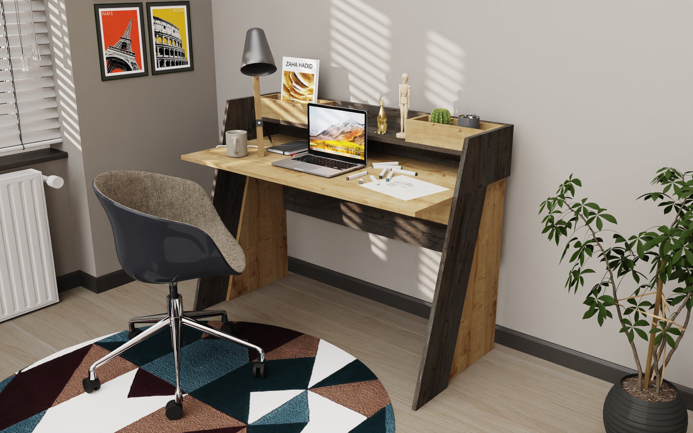 Modern Brooklyn Desk - Stylish Wooden Writing Desk for Home Office, Study & Workspace | Compact & Durable Design for Small Spaces