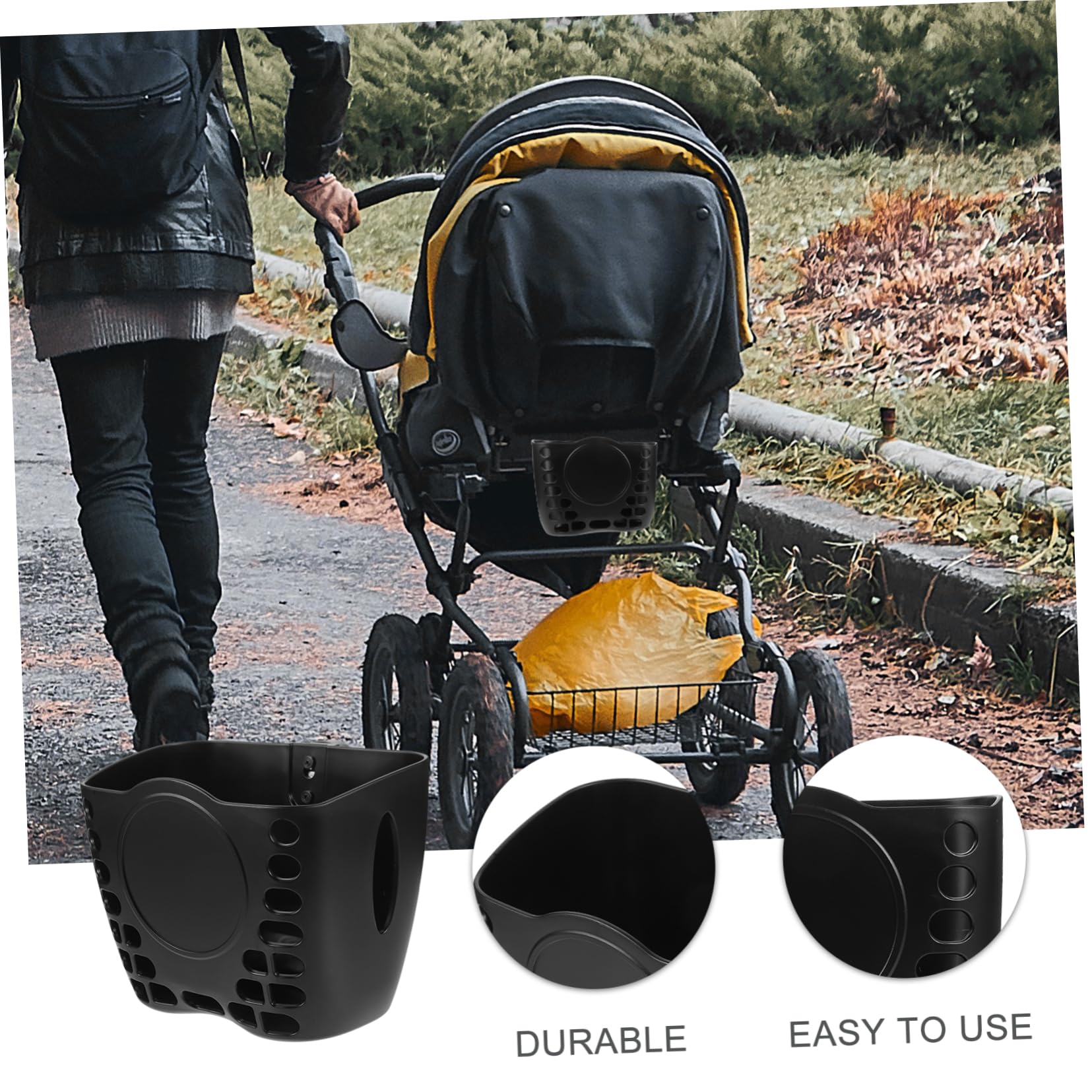 Amosfun 2-Pack Universal Stroller Basket & Bike Cup Holder - Durable Plastic Hanging Organizer for Baby Strollers, Bicycles, and Cribs - Perfect for Diapers, Bottles, Toys, and Essentials On-The-Go