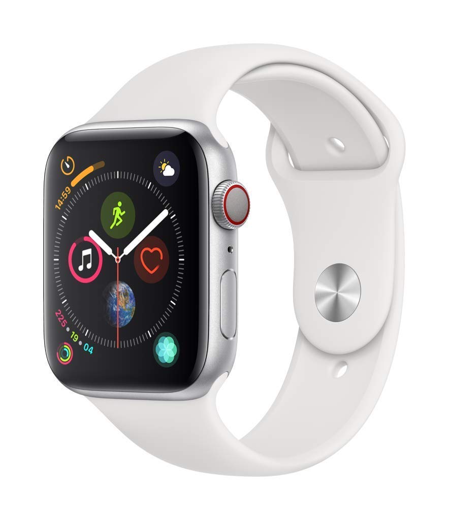 Refurbished Apple Watch Series 4 GPS + Cellular 44mm - Silver Aluminum Case with White Sport Band | Smart Fitness Tracker, Heart Rate Monitor & Water Resistant for Running, Swimming & Daily Use