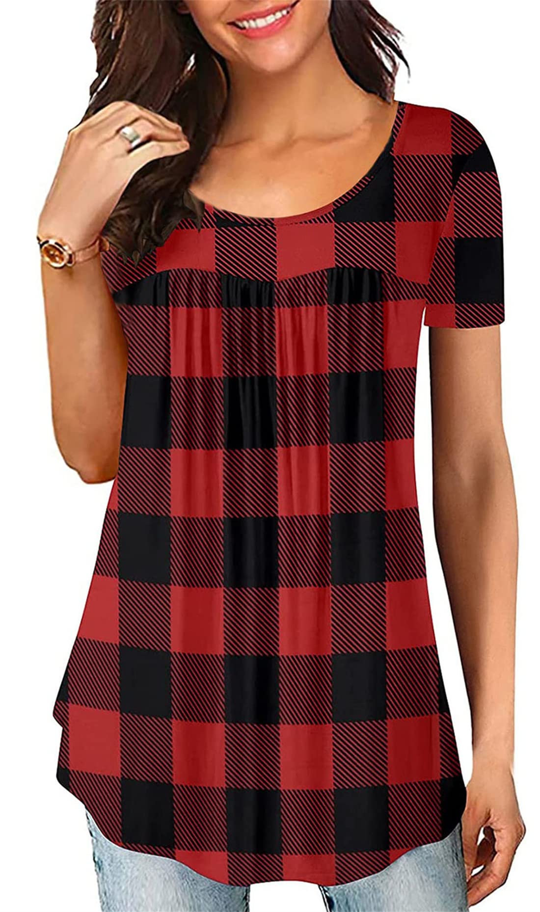 Women's Flowy Pleated Tunic Tops for Summer - Hide Belly & Pair with Leggings - Casual Comfort Wear for Yoga, Running Errands & Everyday Outfits