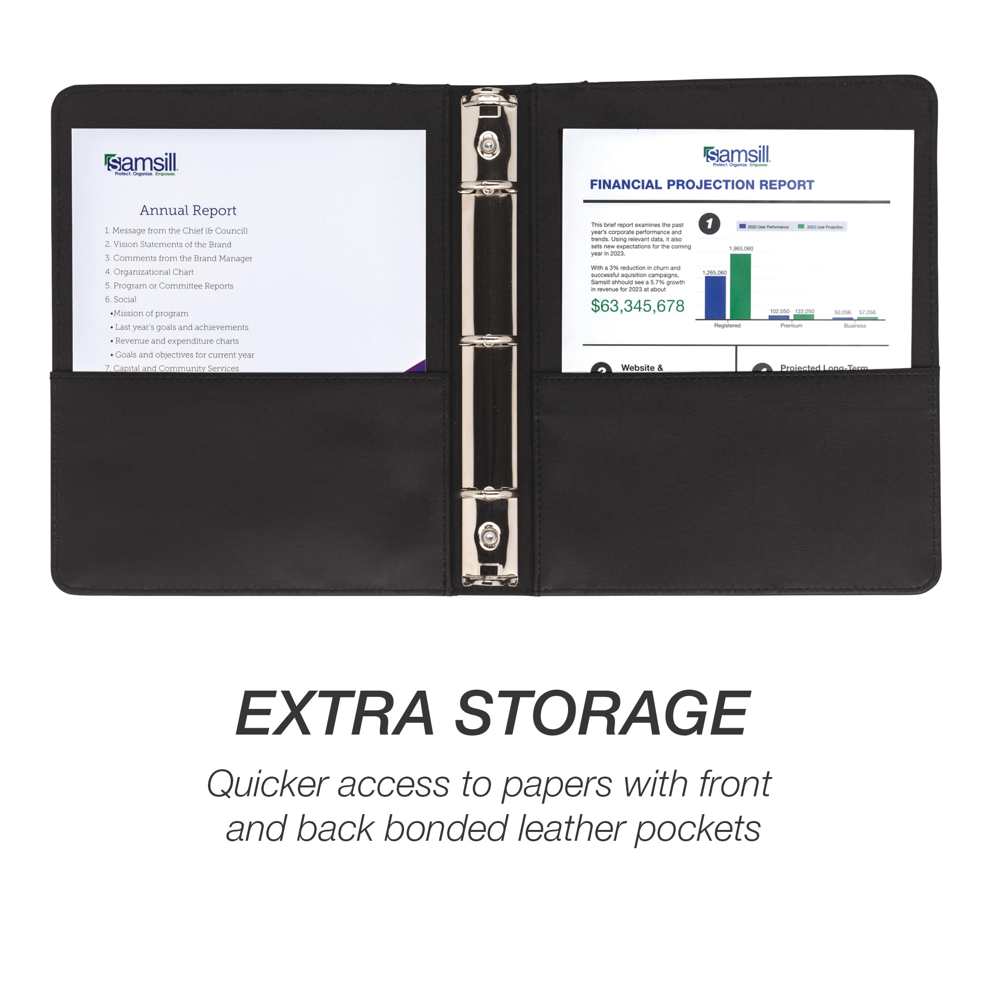 Samsill 1 Inch Junior 3 Ring Binder - Black Leather with Contrast Stitching - Holds 8.5 x 5.5 Paper - 3 Ring Notebook Binder for School, Office & Home Organization - Perfect for Planners, Journals & Portfolio Organizing