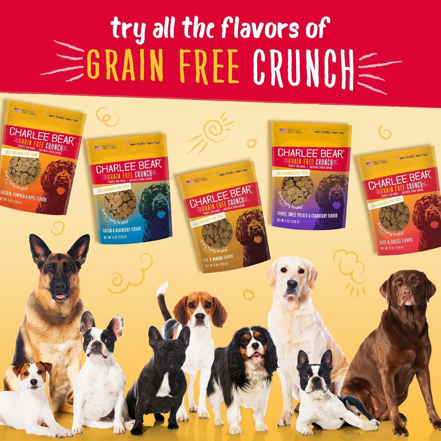 Charlee Bear Natural Dog Training Treats - Grain Free, Low Calorie Crunchy Snacks for Small, Medium & Large Dogs - Made in USA with Chicken, Pumpkin & Apple - 2 Pack (8oz Each) - Perfect for Obedience Training & Positive Reinforcement Rewards