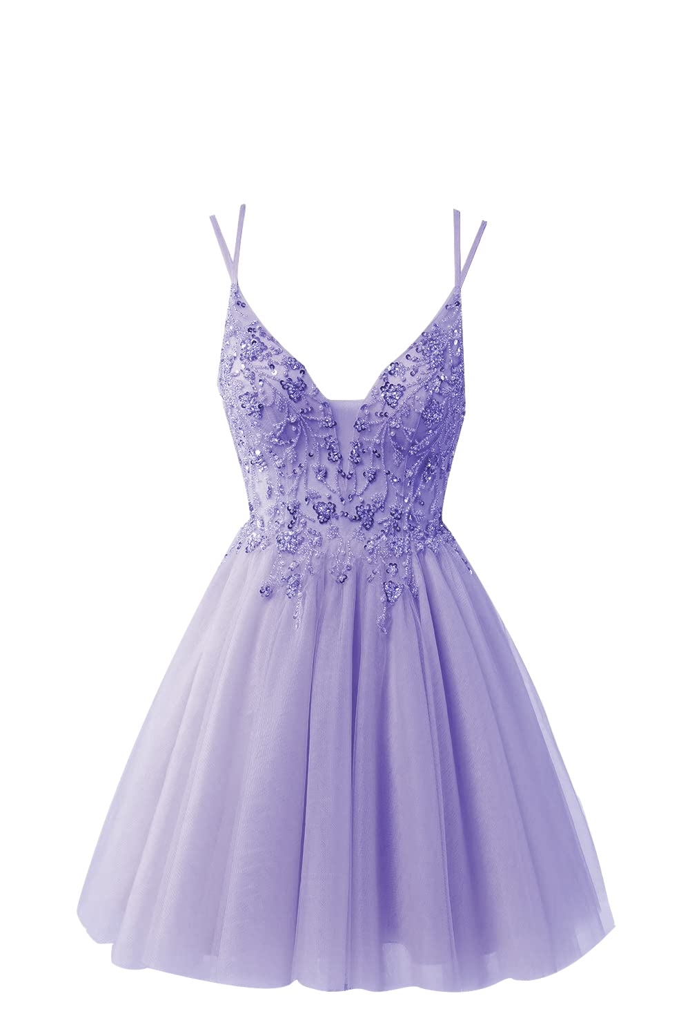 Elegant Beaded Tulle Homecoming Dress for Teens - V-Neck Short Prom Dress with Spaghetti Straps, A-Line Mini Ball Gown | Perfect for School Dances, Parties & Special Occasions