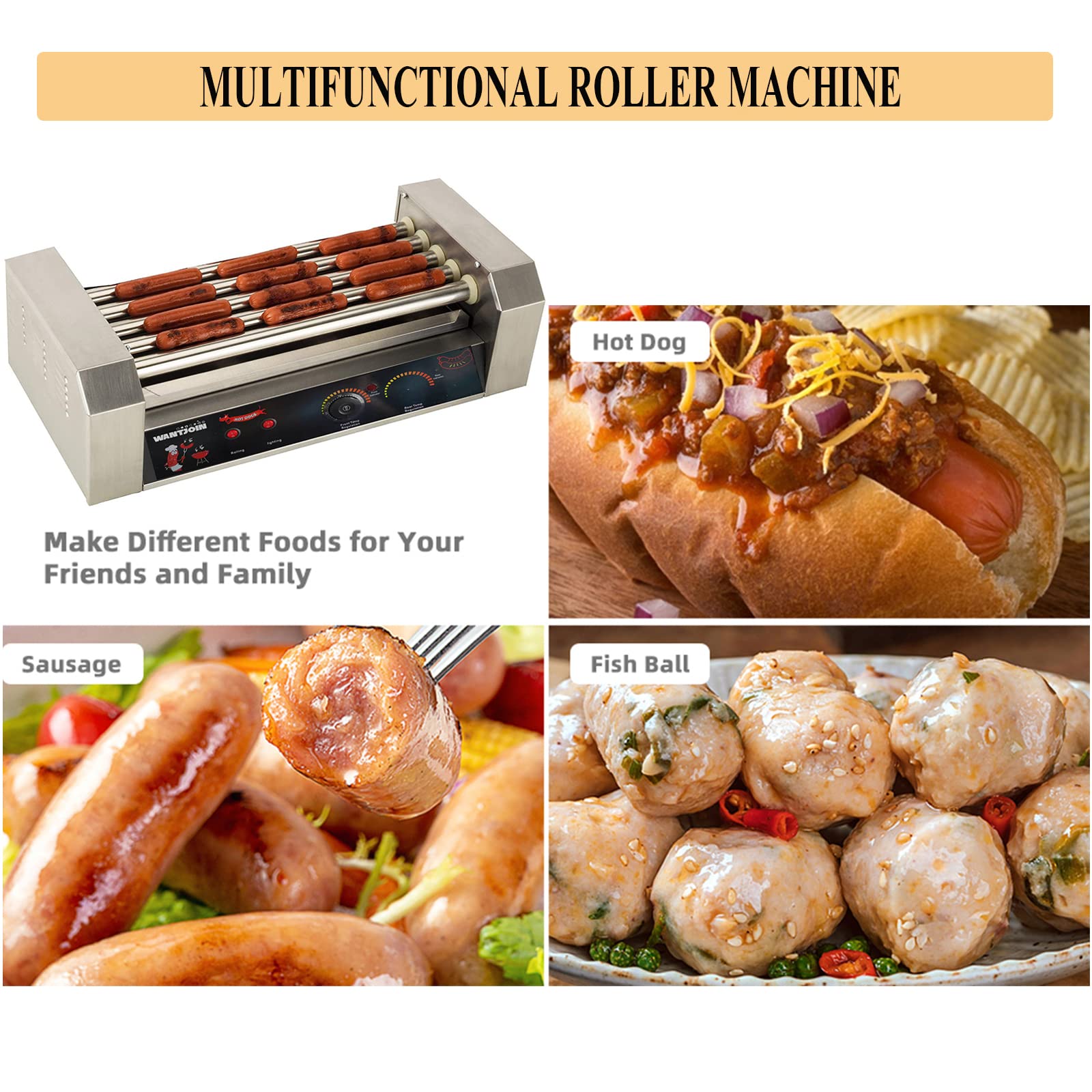 Commercial Electric Hot Dog Roller Machine - 5 Stainless Steel Rollers, 750W Non-Stick Heating for 16 Hot Dogs | Perfect for Restaurants, Carnivals & Home Parties | Fast Food Preparation & Snack Serving Solution