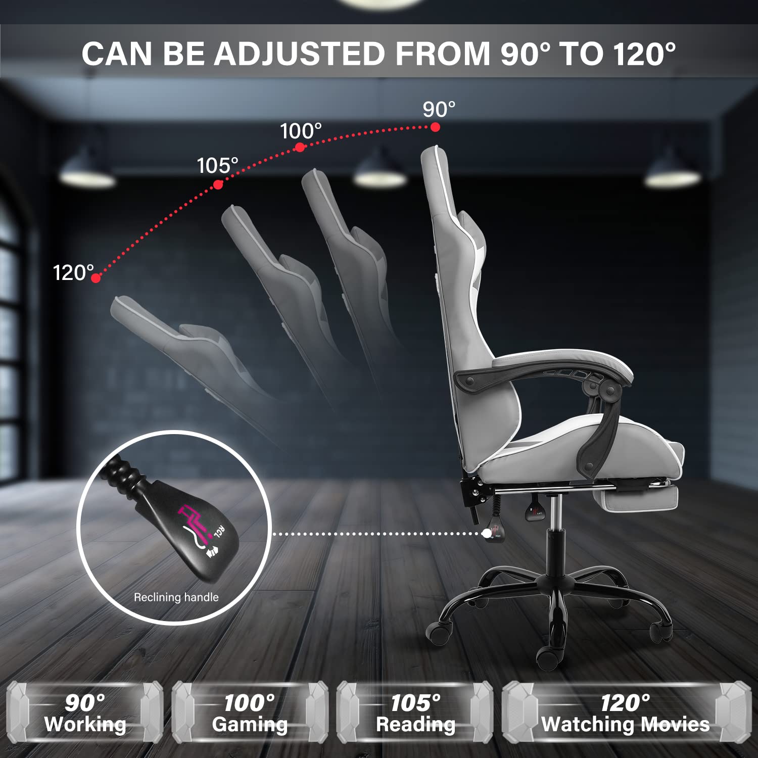 Premium White Gaming Chair with Footrest - Big and Tall Ergonomic Racing Style Office Chair - Adjustable Swivel Seat with Headrest & Lumbar Support - Perfect for PC Gaming, Streaming, and Home Office Workstations