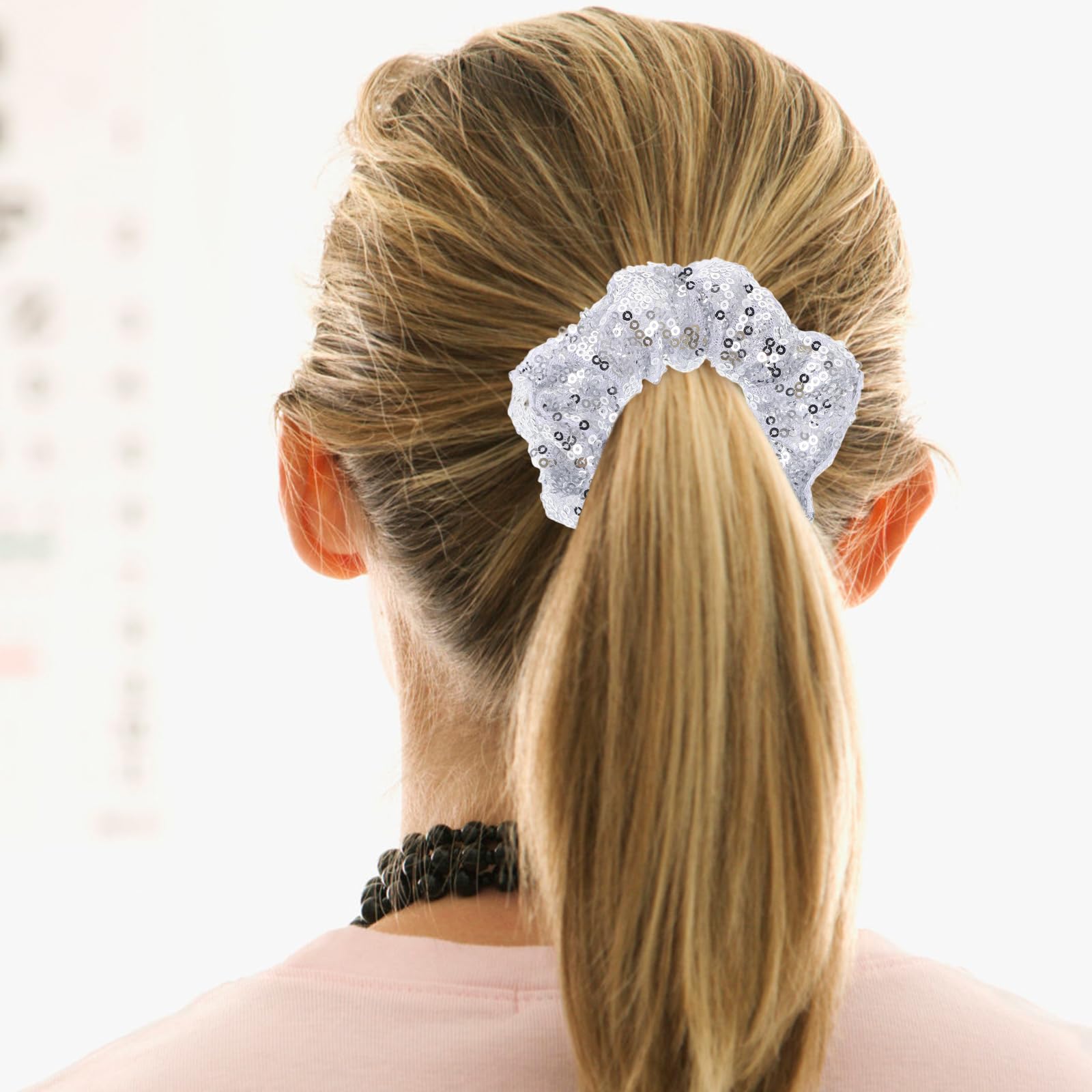 Lurrose Women's Hair Scrunchies 2PCS - Sparkly Silver Sequins Hair Ties, Elastic Ponytail Holders for Girls and Women | Perfect for School, Parties, and Everyday Use
