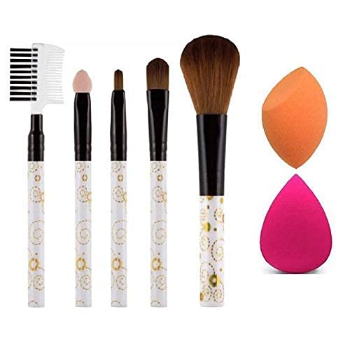 Baba Enterprises 7-Piece Makeup Brush Set with 2 Beauty Blenders - Professional Cosmetic Brushes for Foundation, Eyeshadow, Blending - Perfect for Makeup Artists & Beginners (Multicolor)
