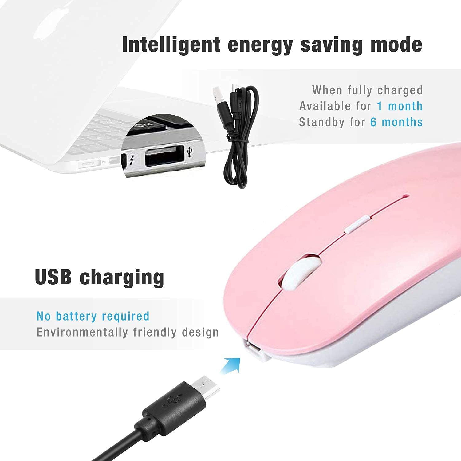 Rechargeable Wireless Bluetooth Mouse for MacBook Pro/Air, Laptop, PC, iPad Pro - Bluetooth 5.2/3.0 & 2.4G USB Receiver - Ergonomic Portable Mouse (Pink) - Perfect for Office, Travel & Home Use