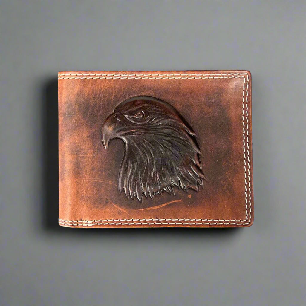Premium Men's Cow Leather Eagle Embossed Bifold Wallet - RFID Blocking Slim Wallet for Everyday Carry & Travel Gifts