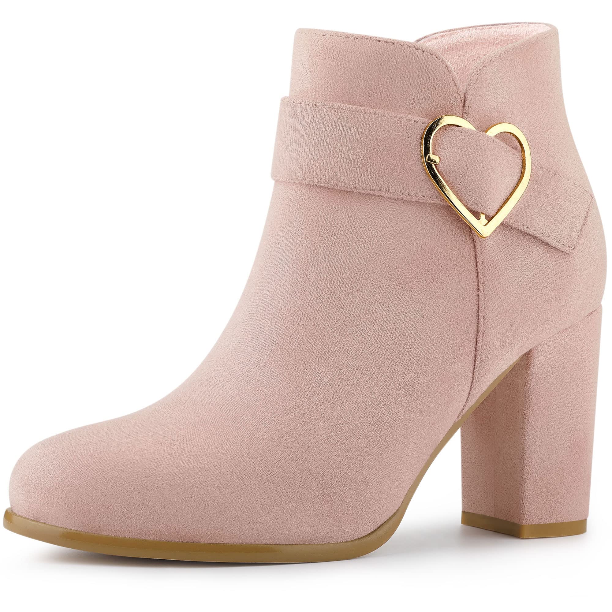 Allegra K Women's Chunky Heel Ankle Boots with Buckle Detail & Side Zip - Stylish Fall Winter Fashion Booties for Casual Outfits & Office Wear