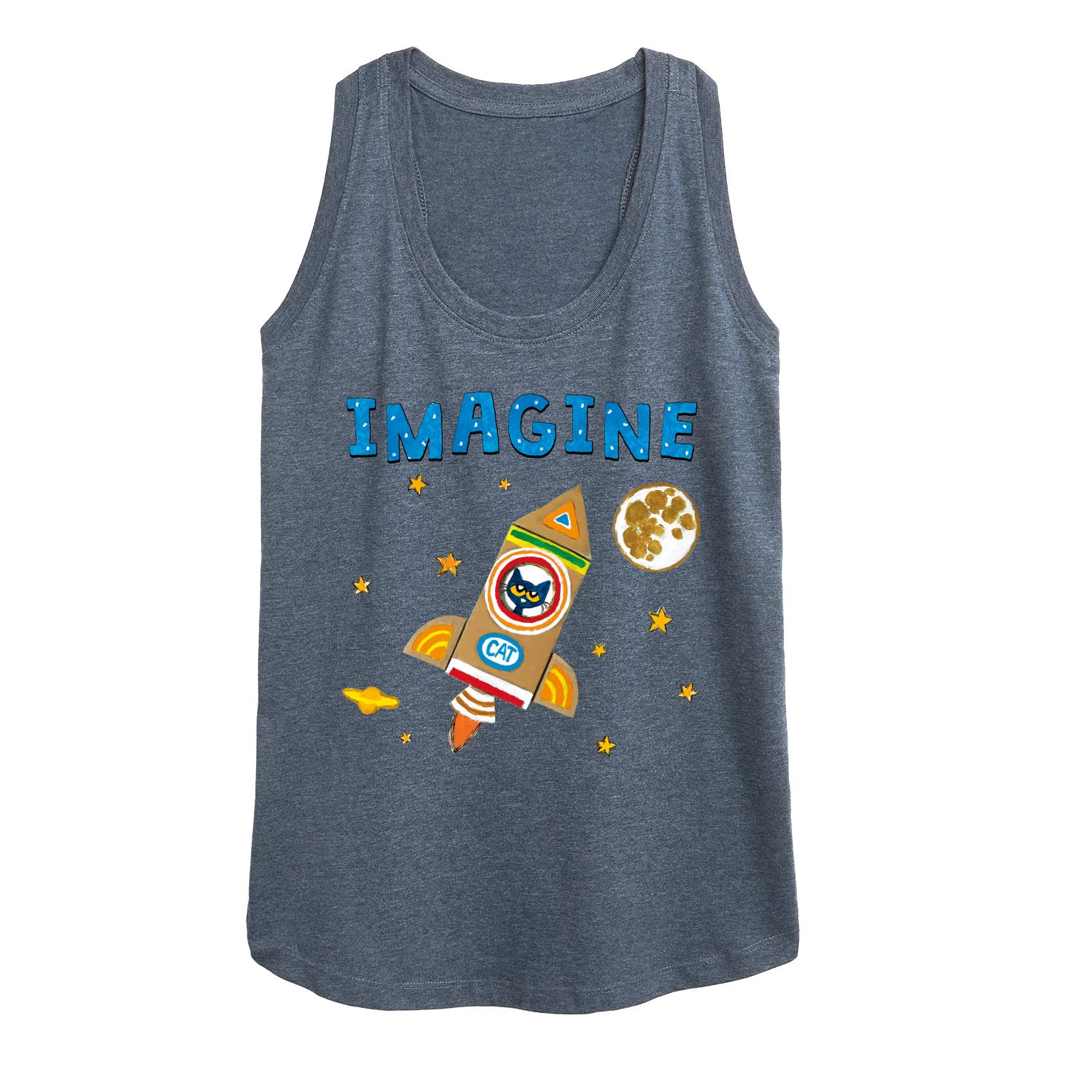 Pete the Cat Space Rocket Design Women's Racerback Tank Top - Cute Graphic Tee for Cat Lovers, Casual Summer Wear & Fun Outfits