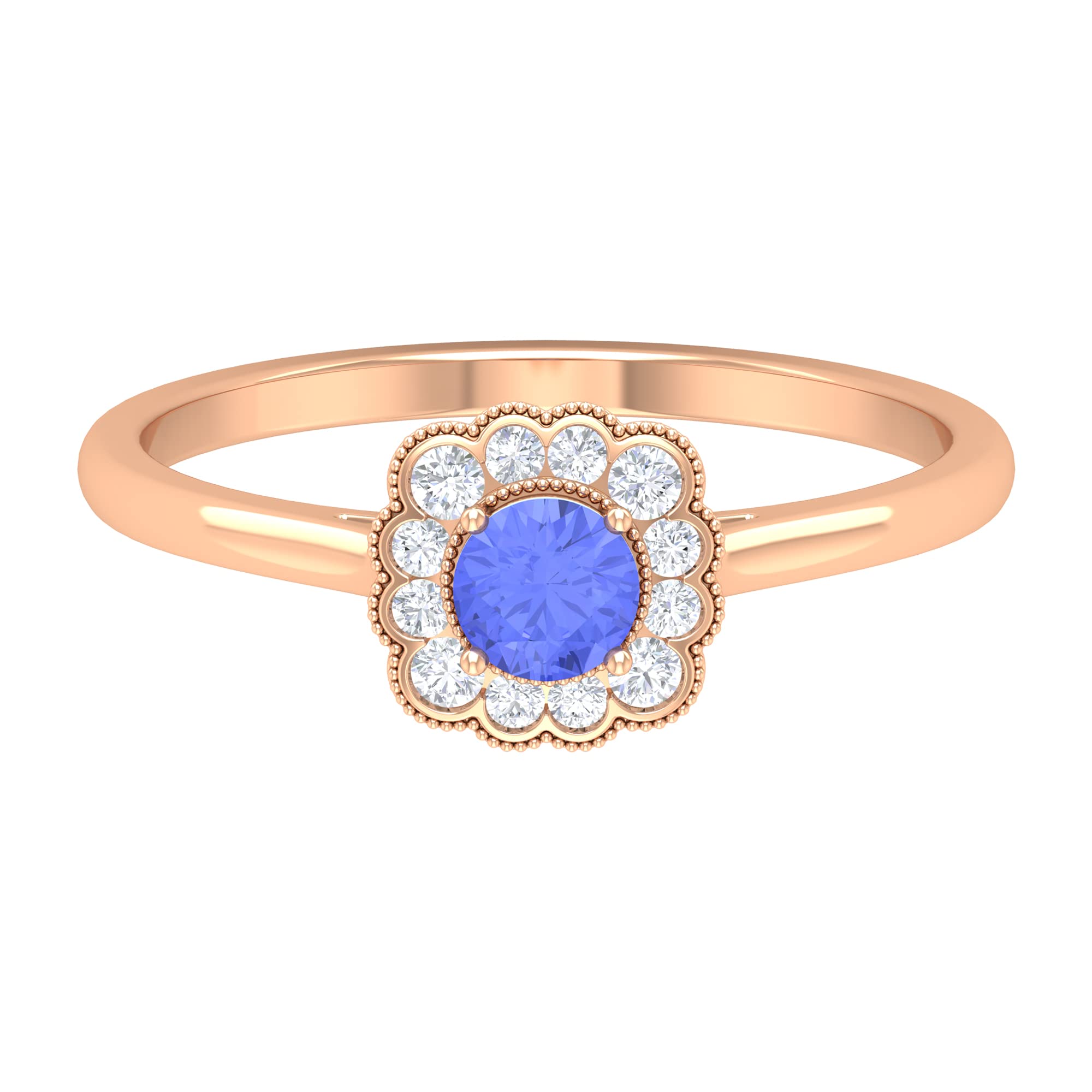 Vintage Inspired 14K Solid Gold Tanzanite and Diamond Halo Engagement Ring for Women - Perfect for Proposals, Anniversaries & Special Occasions