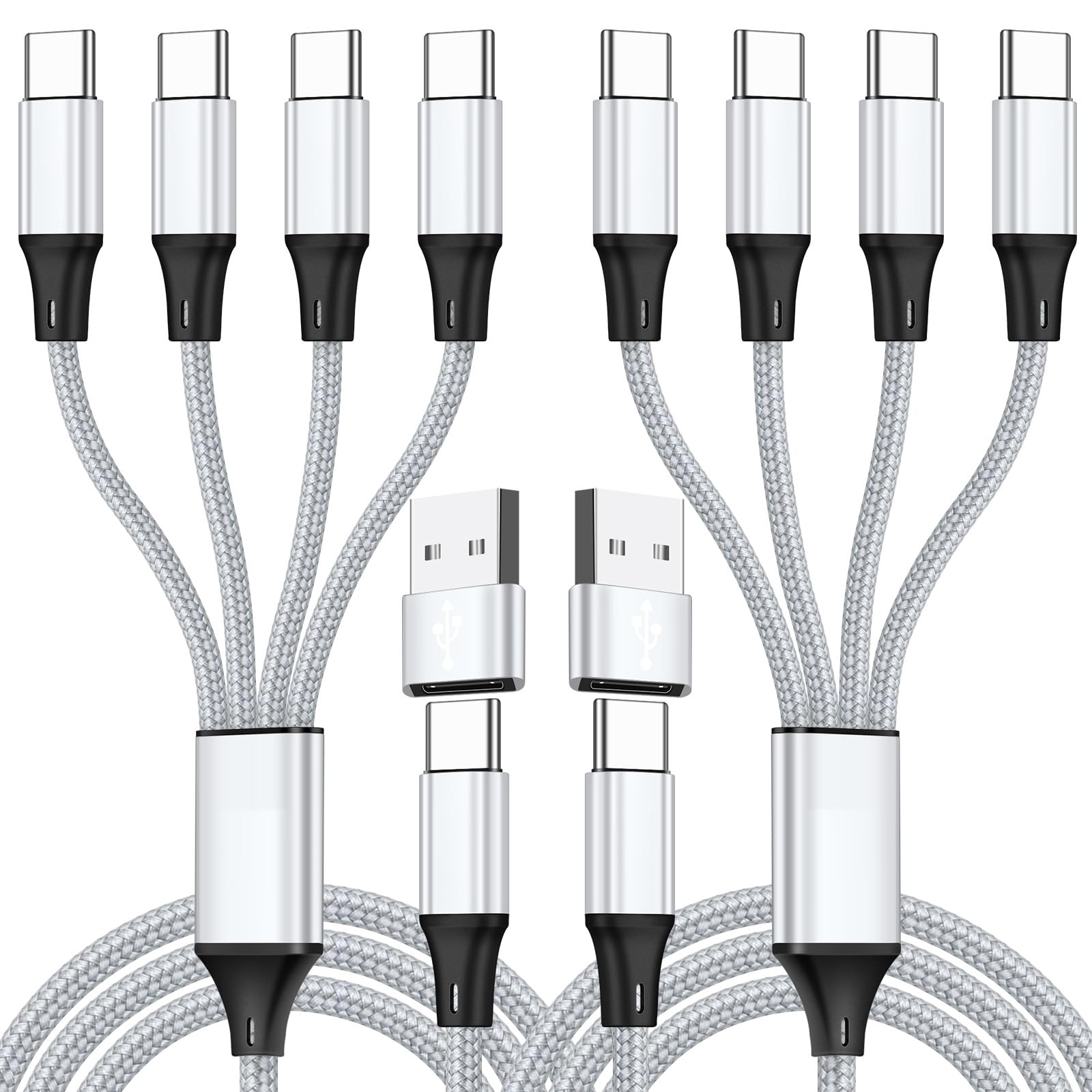 USB C Splitter Multi Charging Cable 2-Pack (4Ft) - 4-in-1 USB A/C to USB C PD & QC 3.1A Fast Charger with 4 Type-C Ports - Compatible with iPhone, Samsung, iPad, MacBook - Perfect for Home, Office & Travel Charging