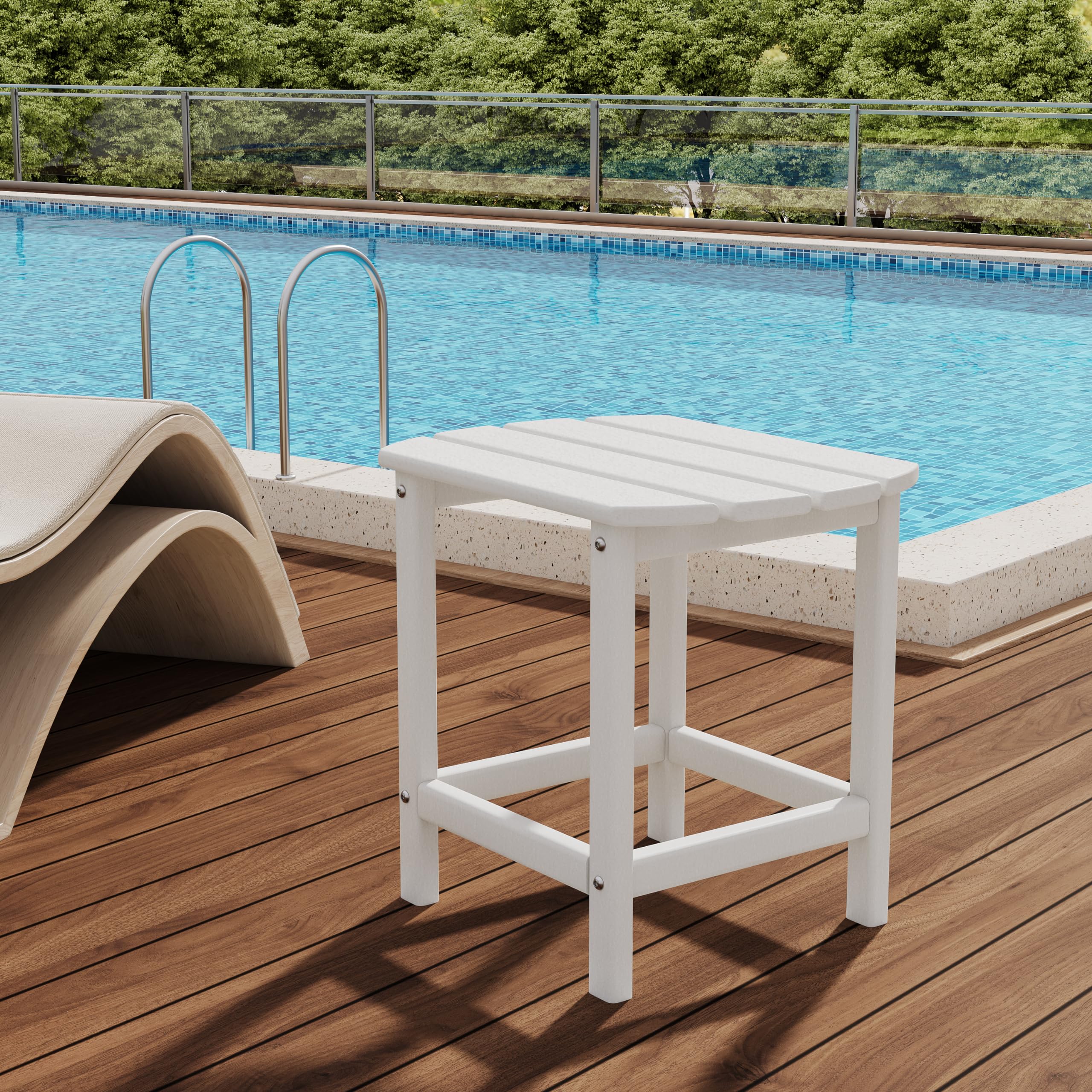 **DAILYLIFE Outdoor Side Table - White HDPE Plastic Adirondack Patio End Table for Lawn, Garden, Beach, Pool & Balcony - Small Outdoor Coffee Table (Single Layer) - Perfect for Picnics, Camping & Relaxing by the Pool**