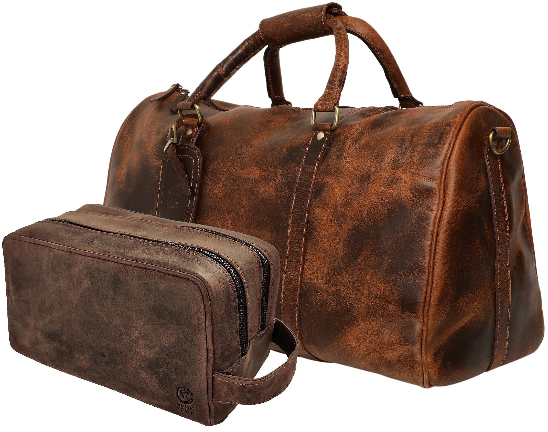 Premium Leather Duffel Bag & Toiletry Bag Set - Durable Travel Luggage Combo for Men & Women | Perfect Business Trip, Gym & Weekend Getaway Accessories