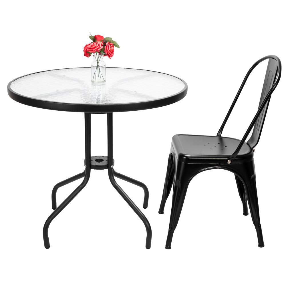 Distressed Metal Stackable Dining Chairs Set of 4 - Indoor Outdoor Kitchen & Patio Side Chairs with Back Support (Black) | Perfect for Farmhouse Decor, Restaurant Seating & Backyard Gatherings