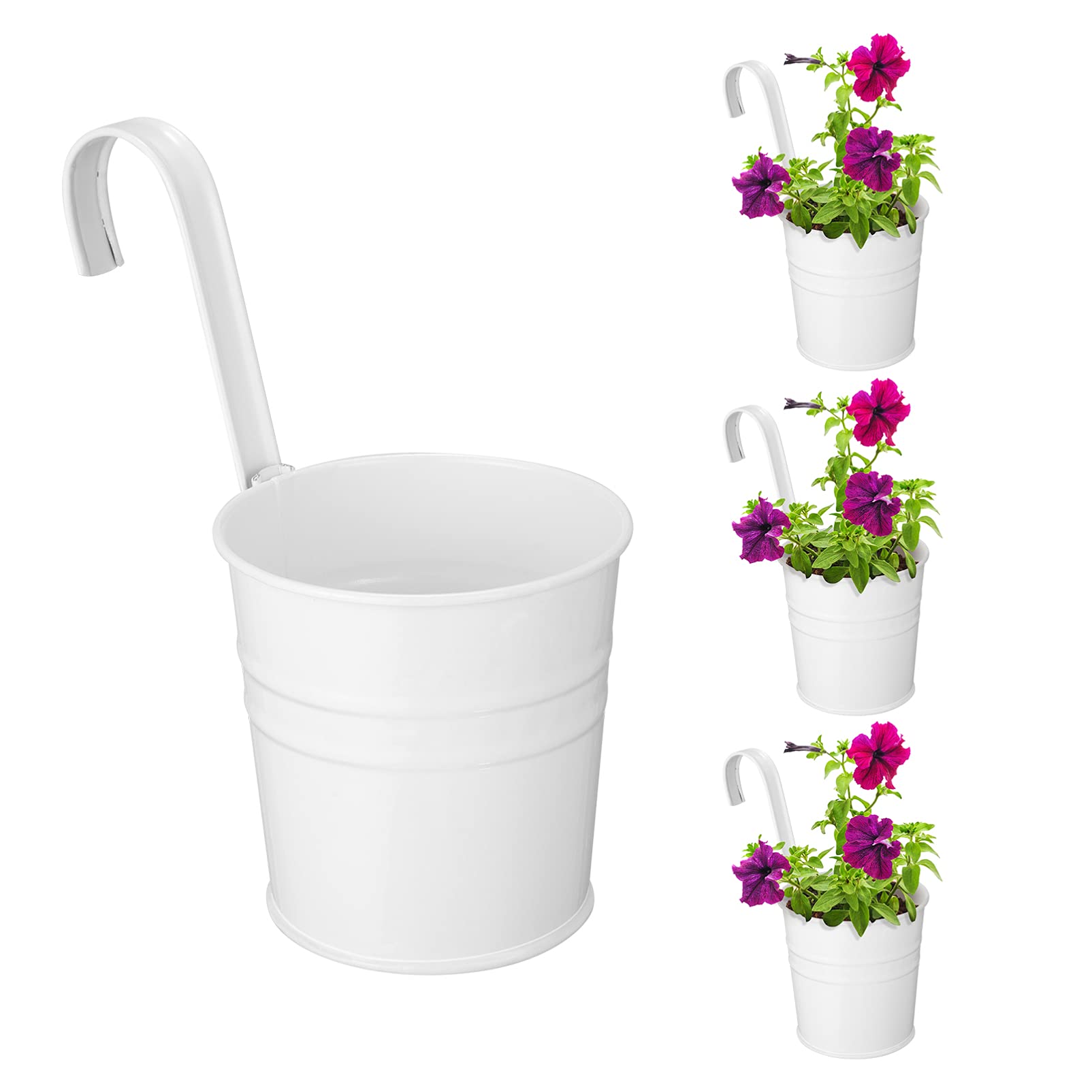Cabilock 4-Piece Metal Hanging Planters with Hooks - Outdoor Balcony Railing Flower Pots for Plants, Herbs & Flowers - Perfect for Small Space Gardening, Patio Decor & Vertical Gardens