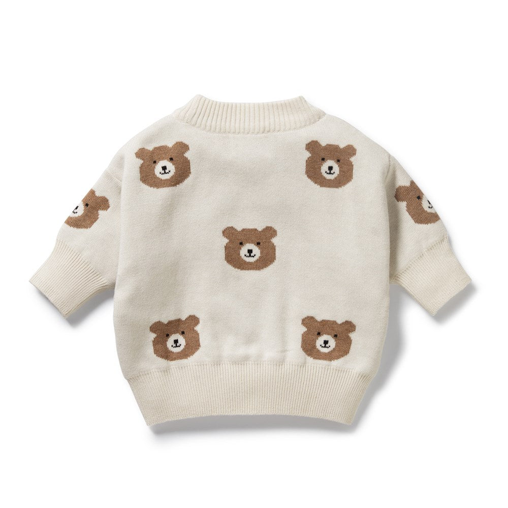 Beary Cute Organic Cotton Knitted Jacquard Sweater - Cozy Winter Pullover for Women & Girls