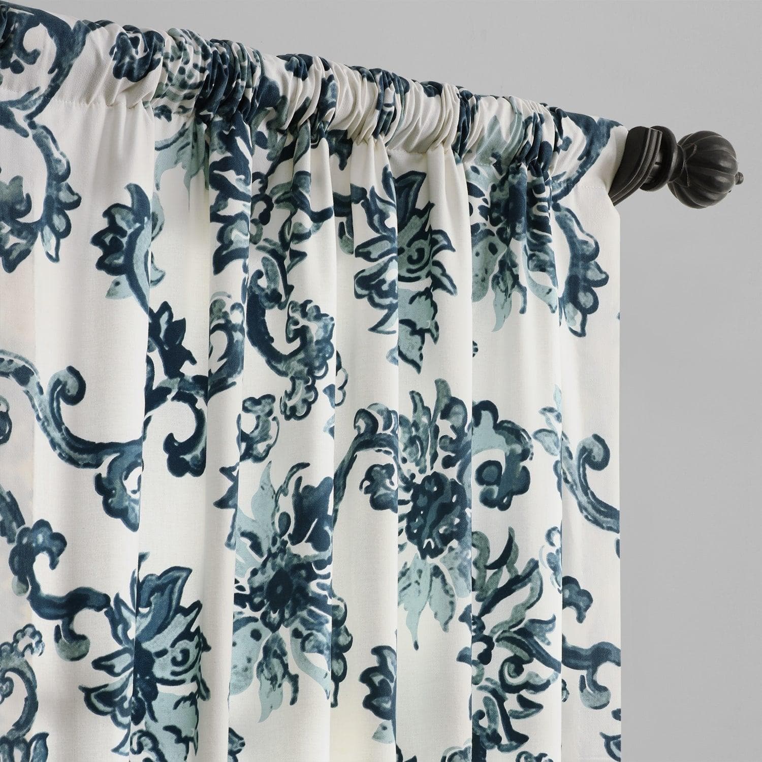 Indonesian Blue Floral Printed Cotton Blackout Curtains for Bedroom & Living Room - Light Blocking Window Drapes for Home Decor