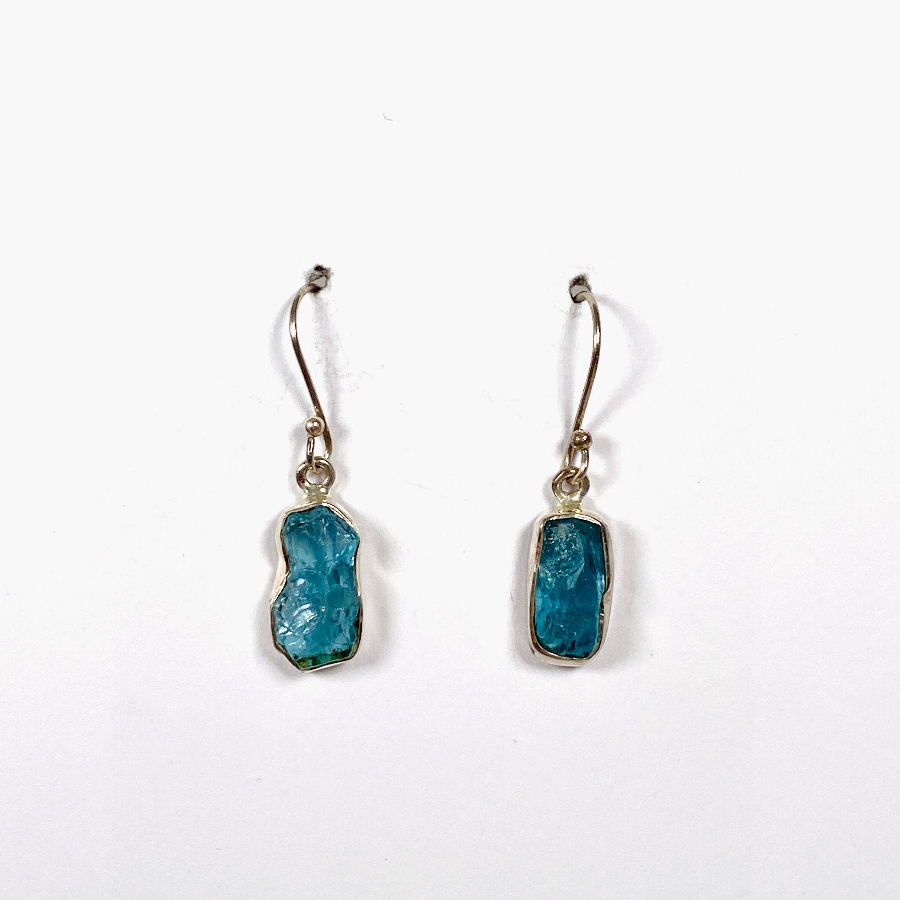Natural Blue Apatite Raw Stone Earrings - Handmade Boho Jewelry for Women (E2359 AP) | Perfect for Meditation, Healing & Spiritual Practices