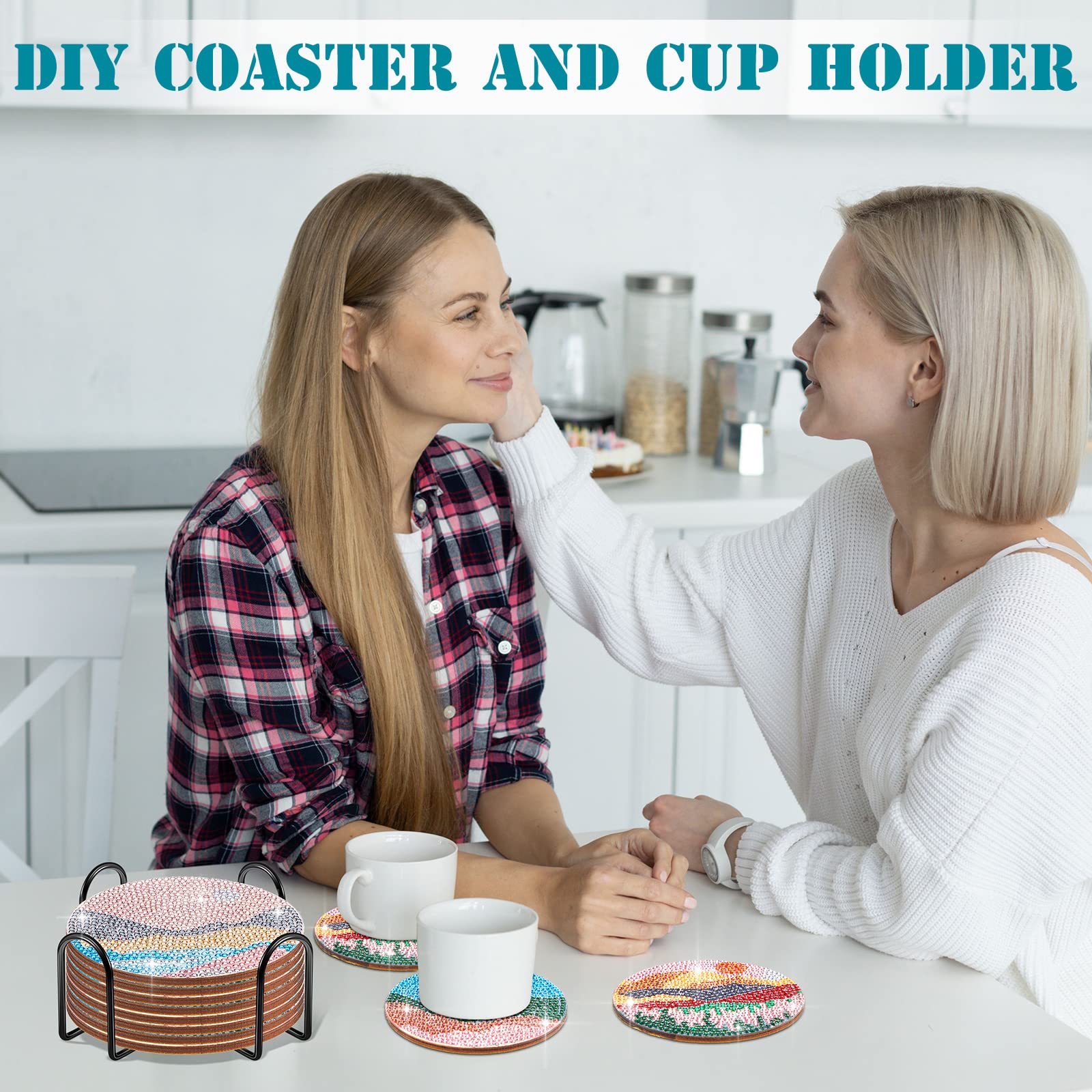 8 Pcs DIY 5D Diamond Painting Coasters Kit - Landscape Design Shining Drink Coasters with Holder, Arts and Crafts for Adults Beginners, Perfect for Party Decor, Birthday Gifts & Home Tableware Protection