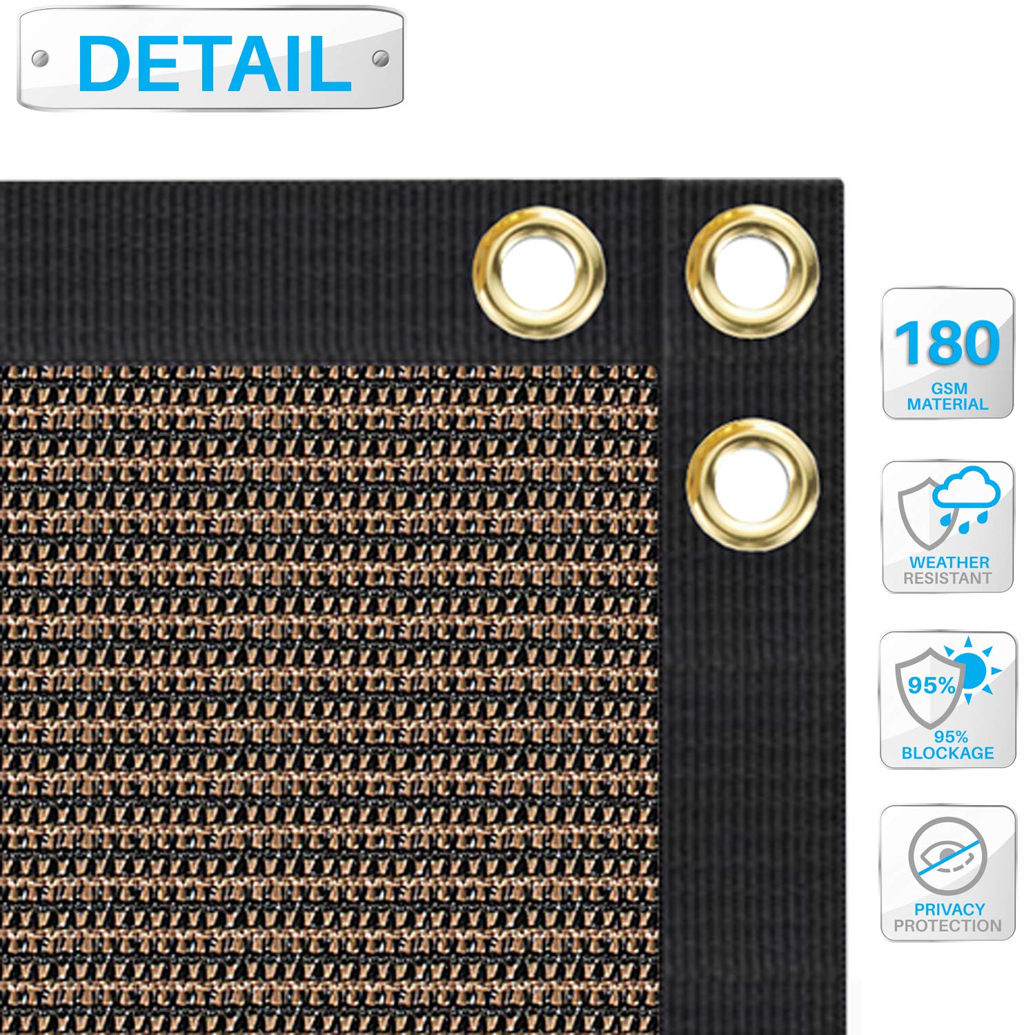 5'x256' Brown Privacy Screen Fence - UV Block Mesh Shade Net with Brass Grommets for Garden & Backyard