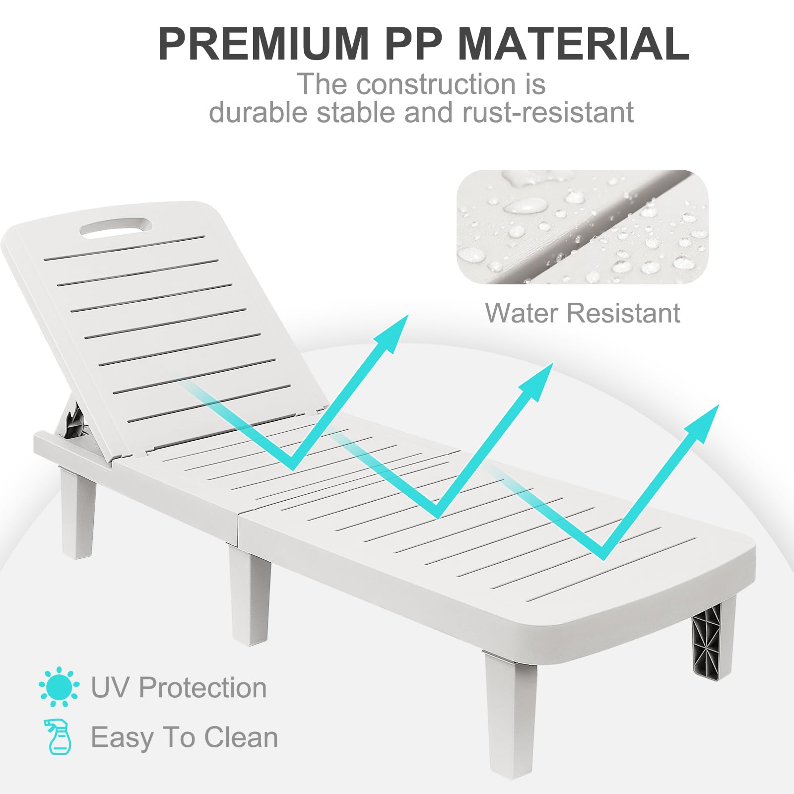 3-Piece Outdoor Chaise Lounge Set - Waterproof Resin Adjustable Recliner Chairs (5 Positions) for Patio, Pool, Beach & Backyard - All-Weather White Lounge Furniture - Perfect for Sunbathing, Relaxing & Outdoor Entertaining