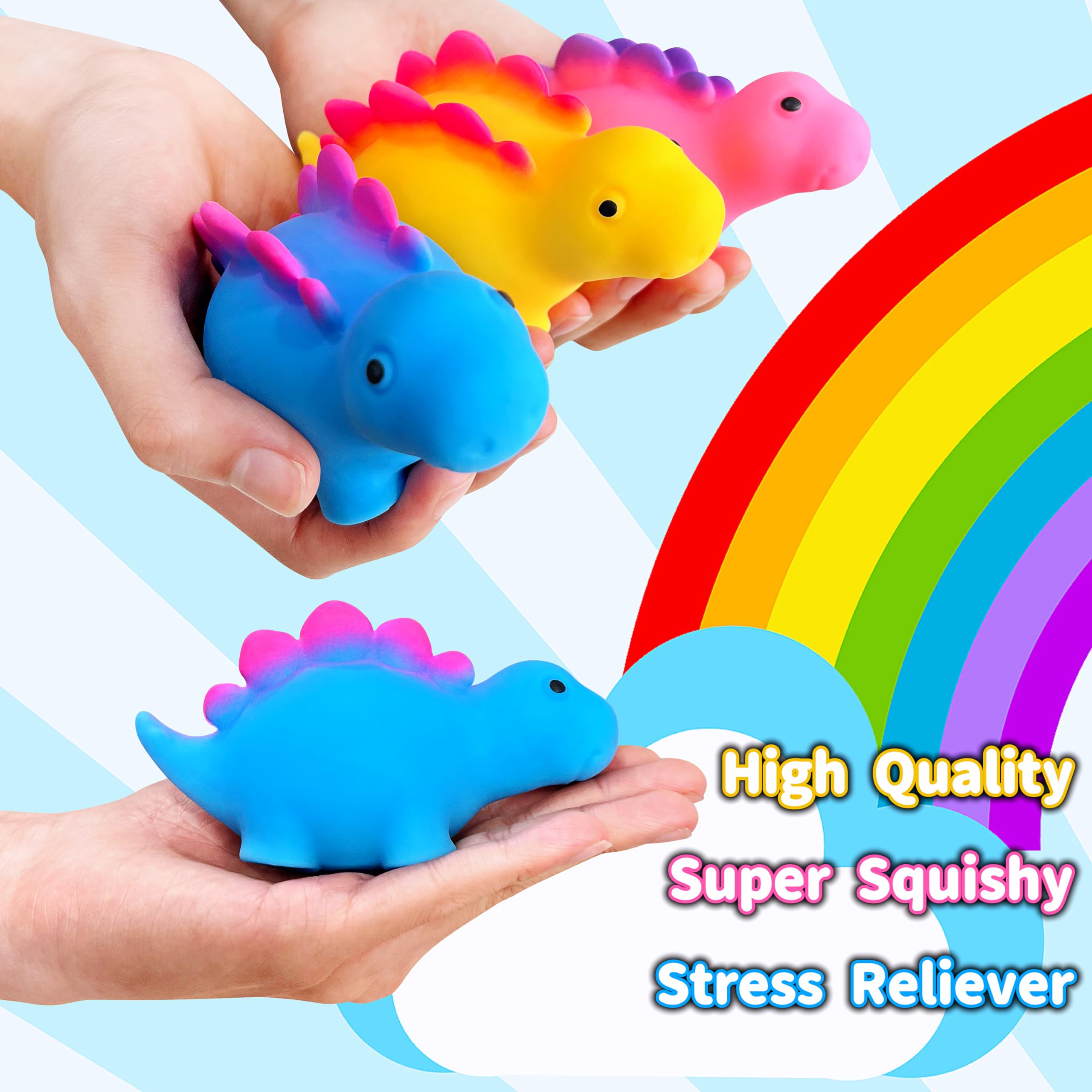 Stegosaurus Squishy Stress Balls - Dinosaur Squeeze Toys for Kids & Adults | Stretchy Fidget Toys for Anxiety Relief, Sensory Play & Classroom Rewards | Blue Dinosaur Sensory Toys for Stress Relief, Office Desk & Travel Companion